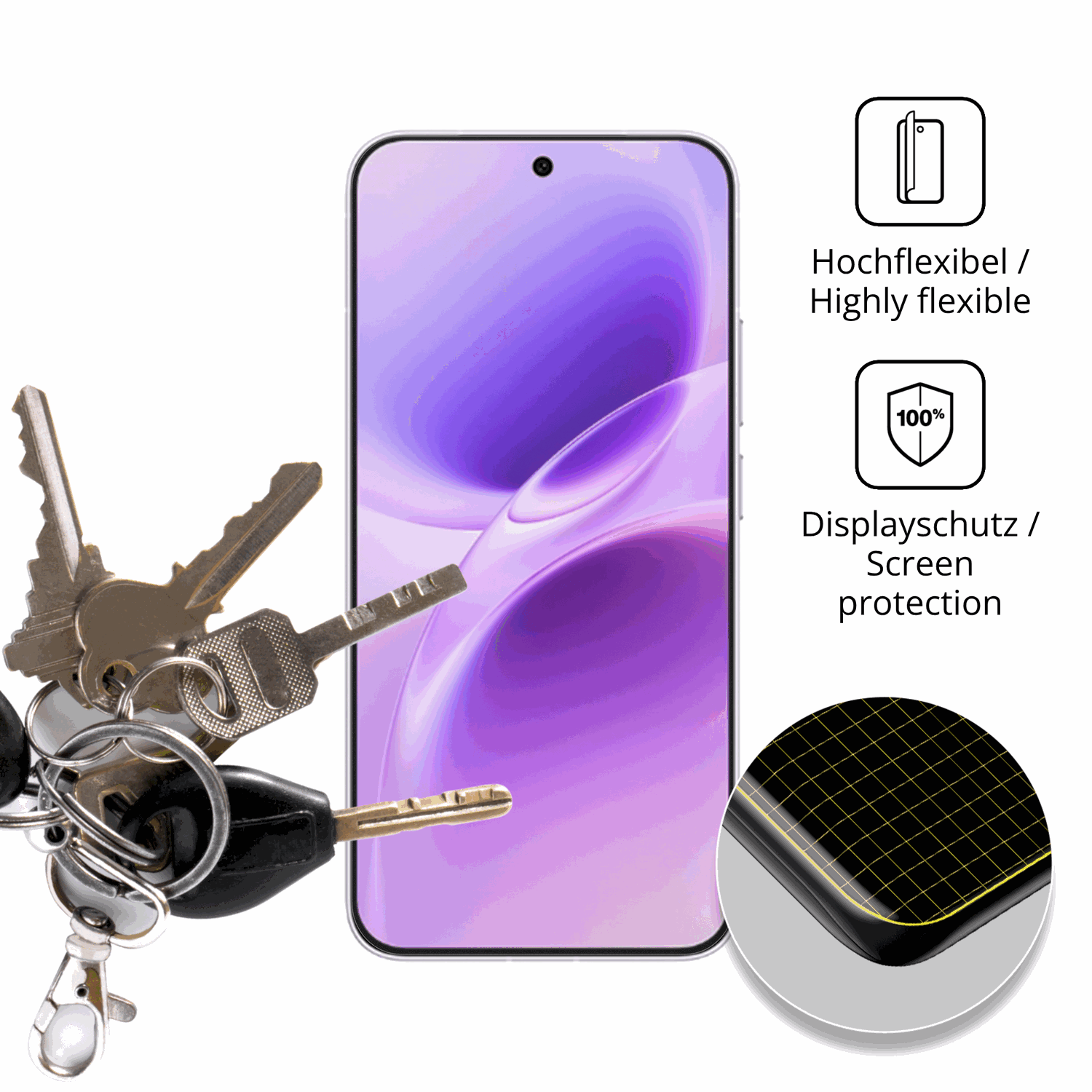 dipos Displayschutz für Vivo S50, transparente Oberfläche, perfekte Passform auch für die Rundungen