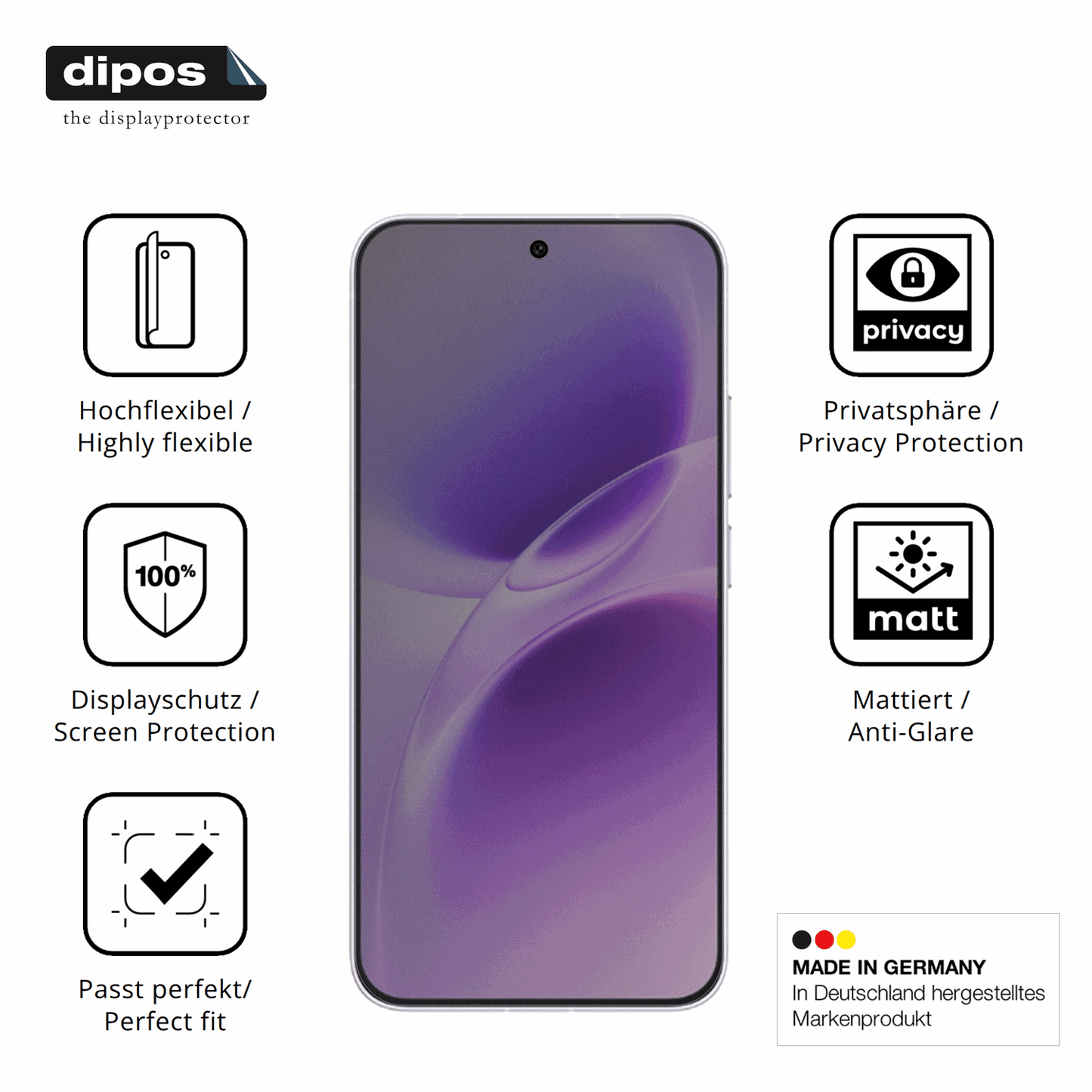 Flexible TPU-Folie passend zugeschnitten für Vivo S50 Pro mini, mit Privatsphäre-Schutz durch Sichtschutz-Folie