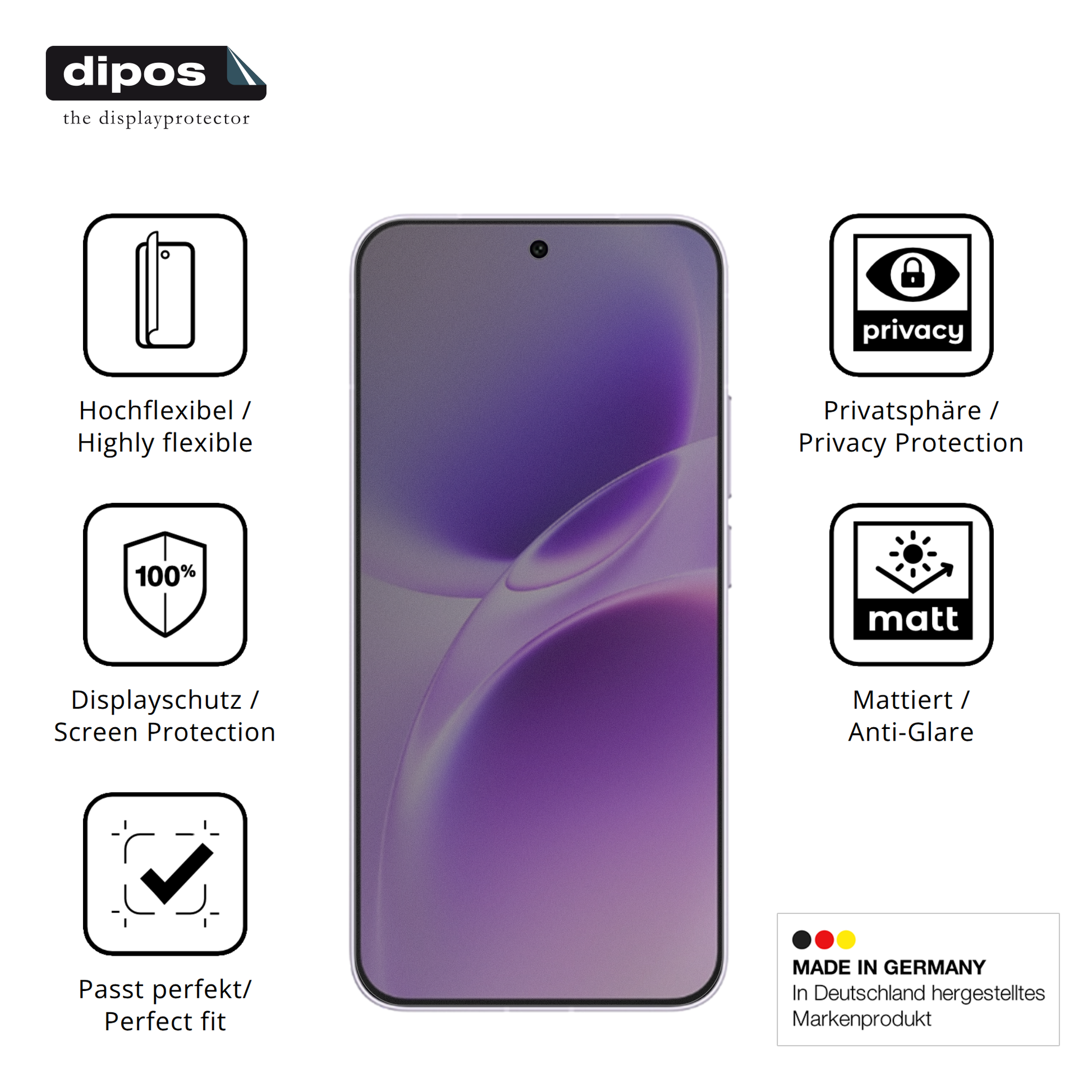 Flexible TPU-Folie passend zugeschnitten für Vivo S50, mit Privatsphäre-Schutz durch Sichtschutz-Folie