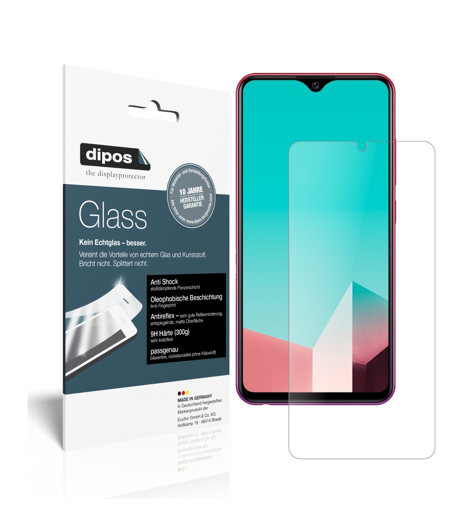 Matte Displayschutzfolie von dipos passend für Vivo U1, 9H kratzfest und blasenfrei montiert