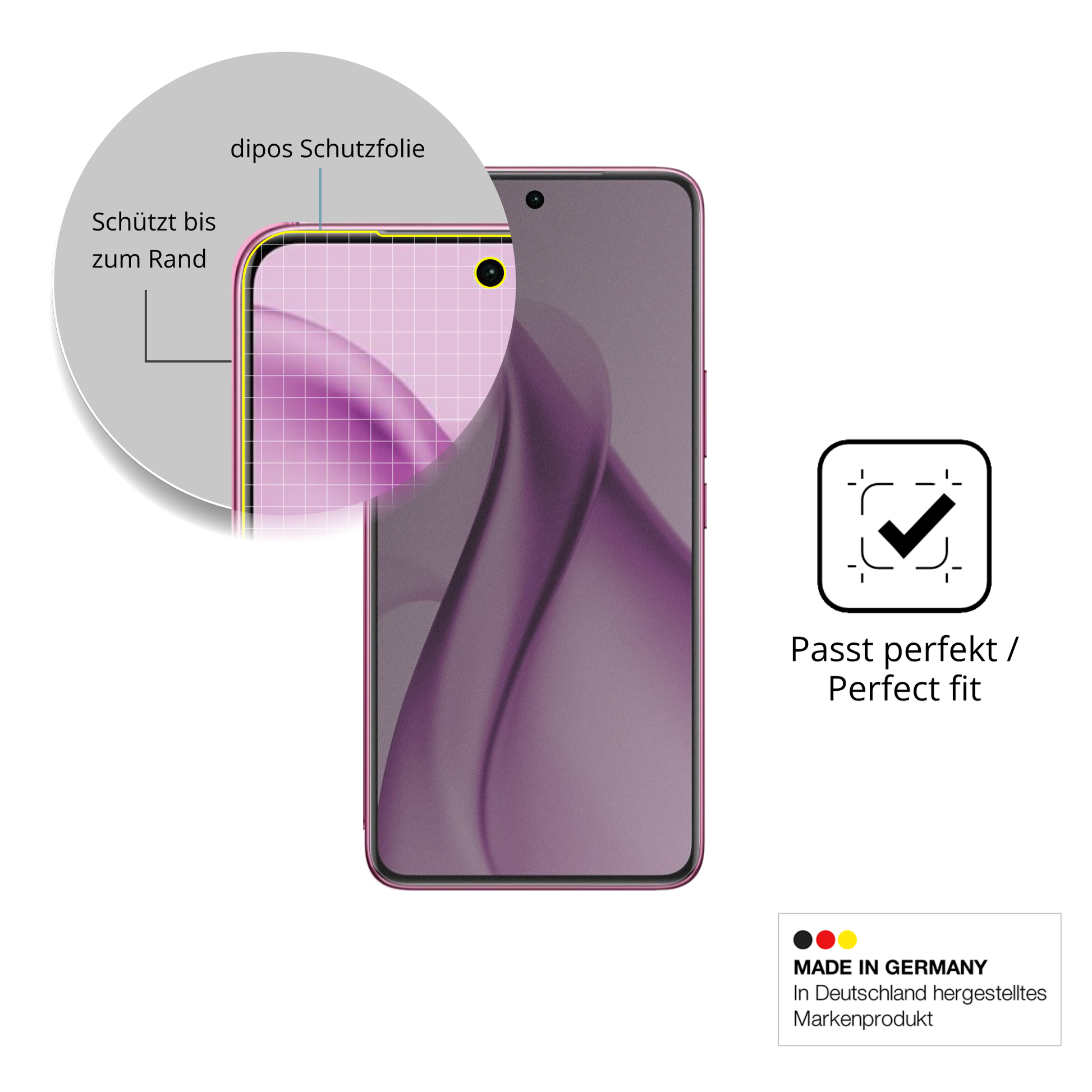 Schutz gegen Kratzer auf dem vivov60e 5g Glas durch Schlüssel, Stöße gegen die Tischkante oder Stürze