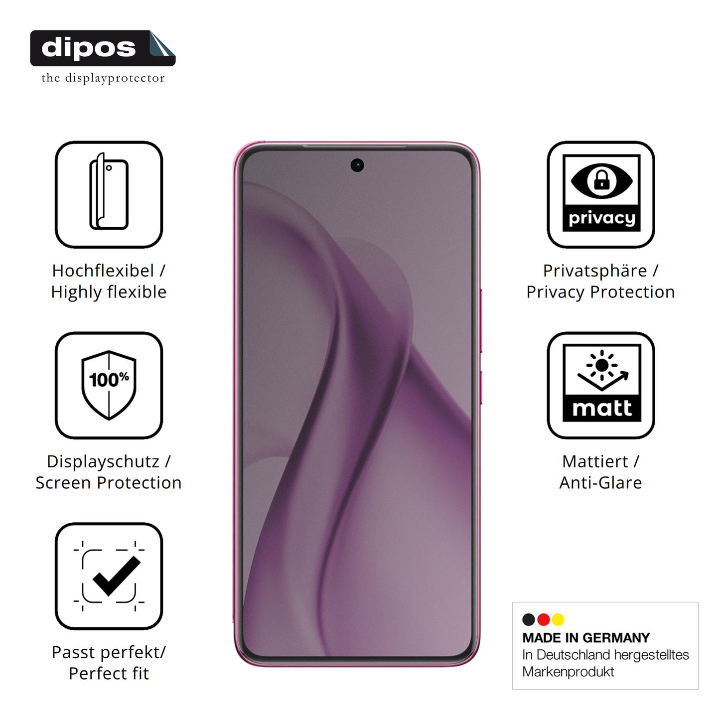 Flexible TPU-Folie passend zugeschnitten für vivov60e 5g, mit Privatsphäre-Schutz durch Sichtschutz-Folie