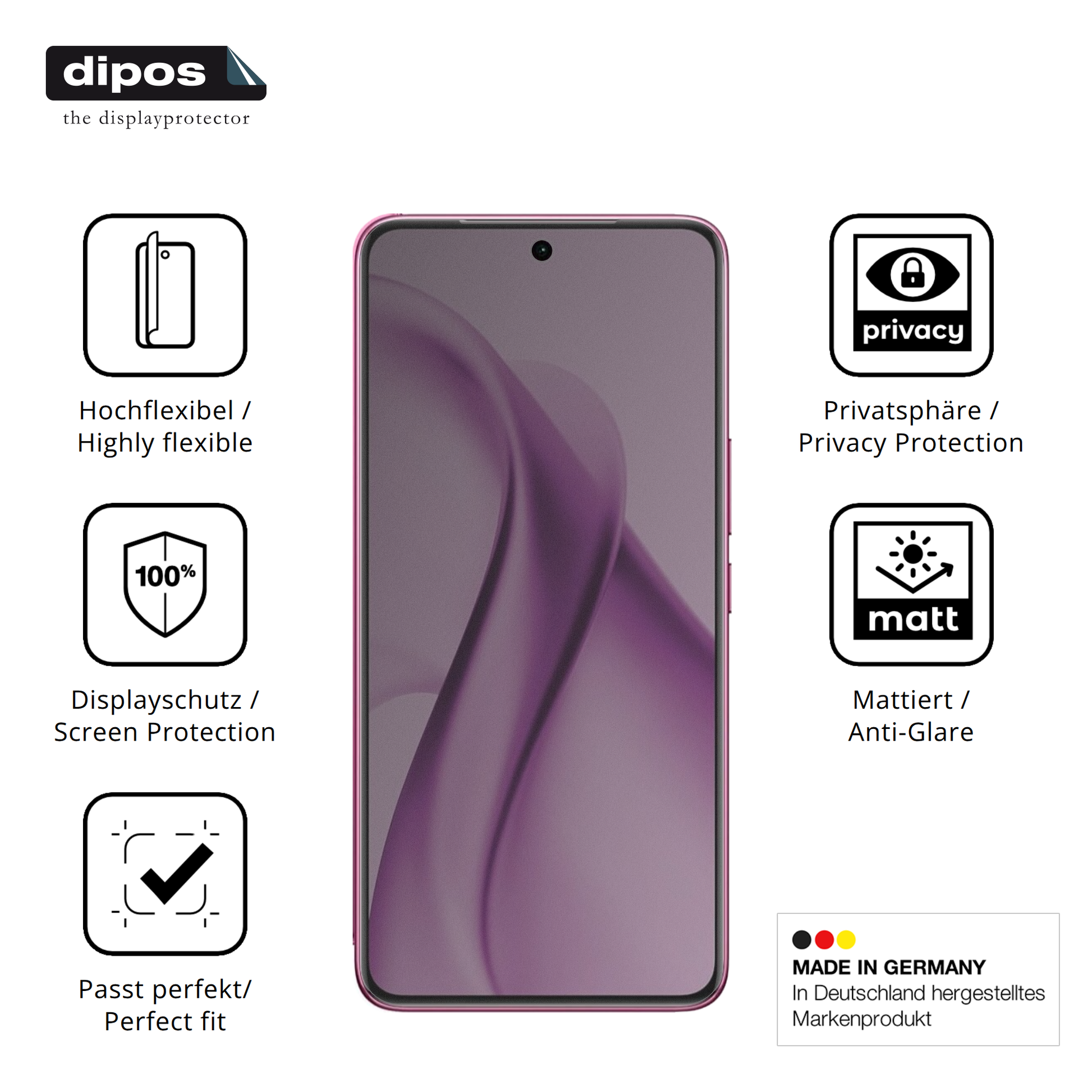 Flexible TPU-Folie passend zugeschnitten für vivov60e 5g, mit Privatsphäre-Schutz durch Sichtschutz-Folie