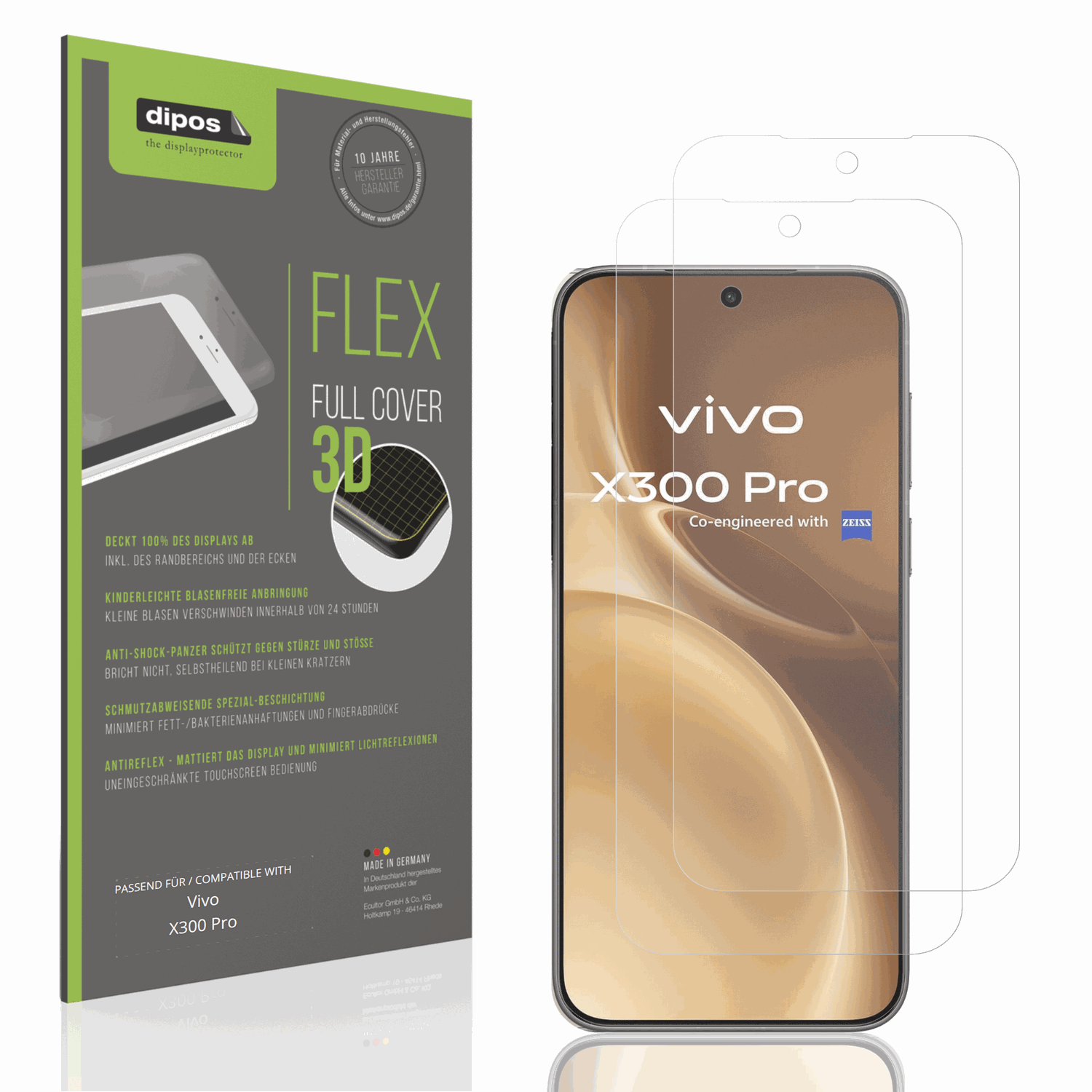 Matte Displayschutzfolie von dipos passend für vivox300 pro, 100% Displayabdeckung und blasenfreie Montage