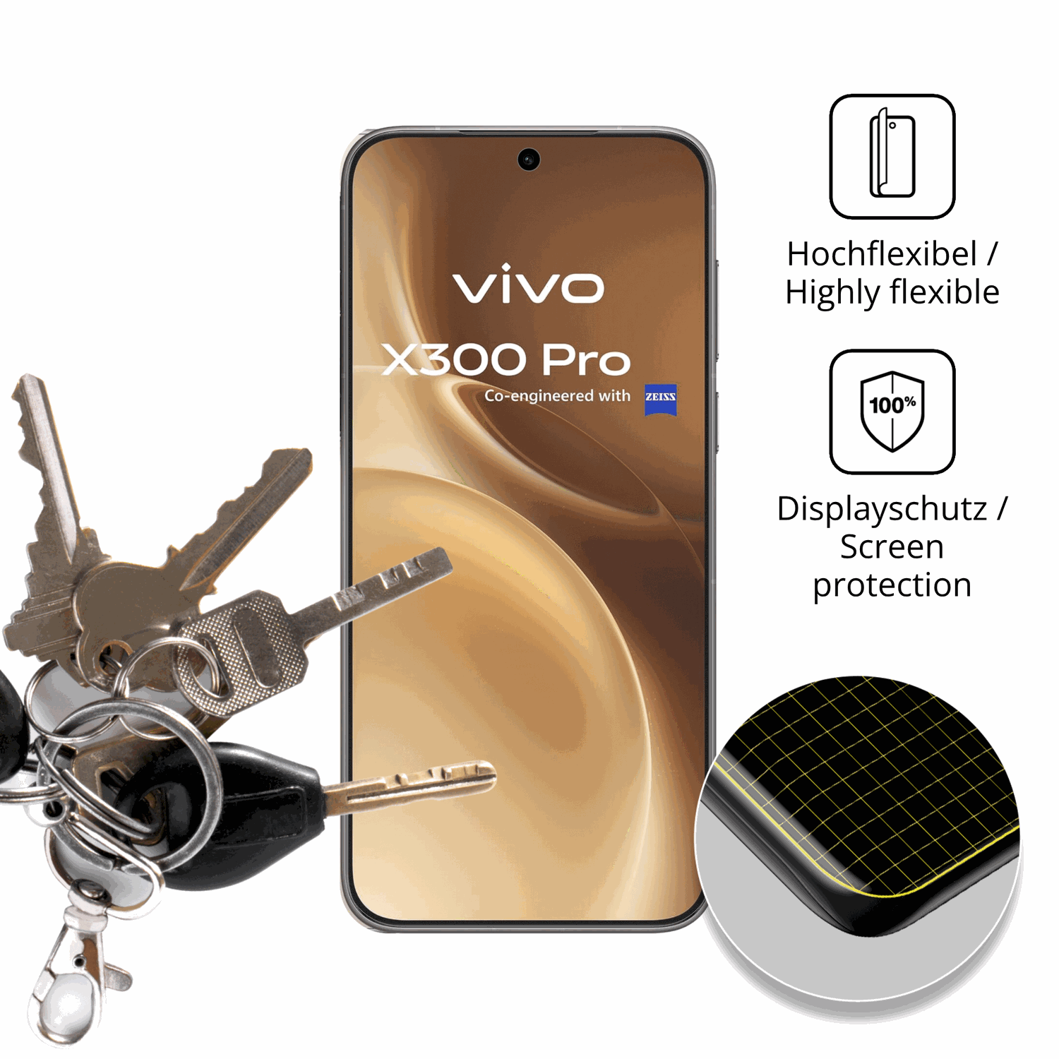 dipos Displayschutz für vivox300 pro, transparente Oberfläche, perfekte Passform auch für die Rundungen