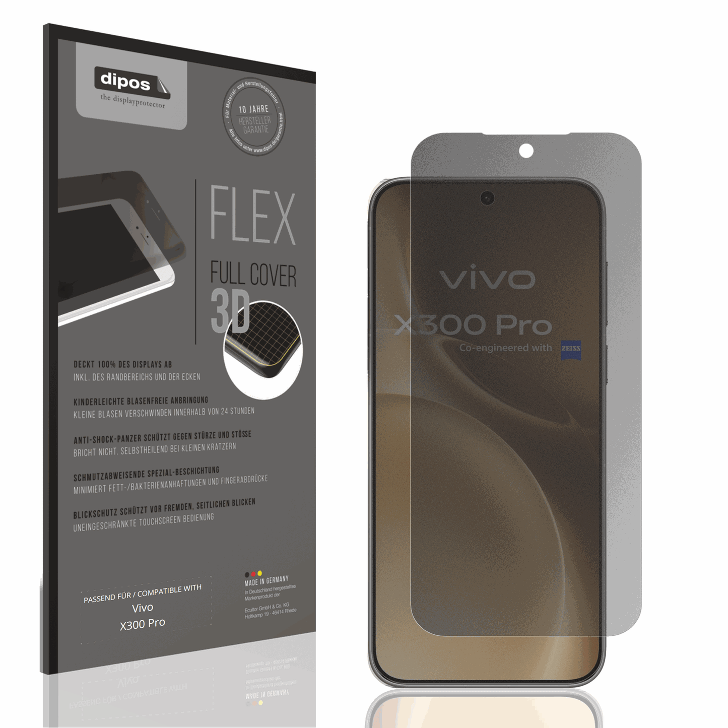 Blickschutzfolie von dipos passend für vivox300 pro, 100% Displayabdeckung und blasenfreie Montage