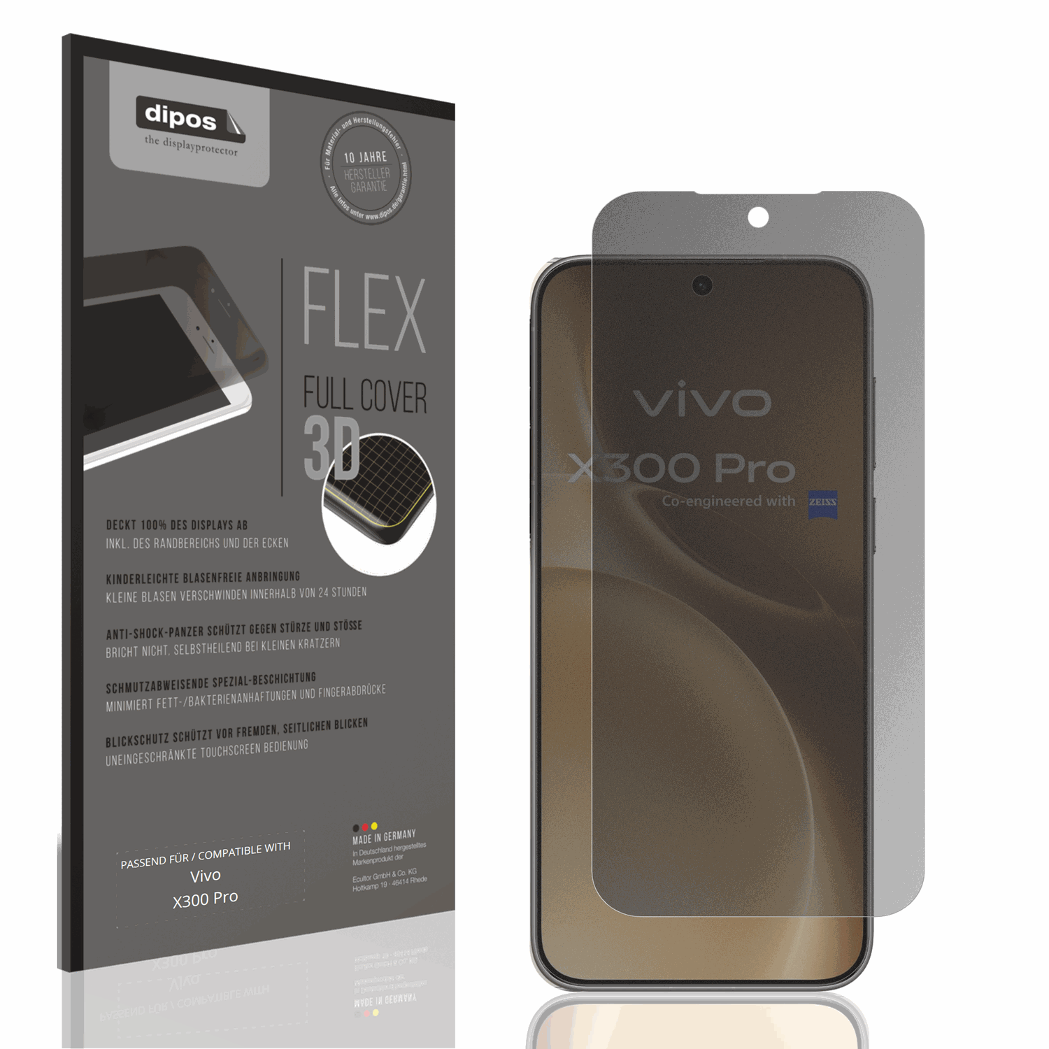 Blickschutzfolie von dipos passend für vivox300 pro, 100% Displayabdeckung und blasenfreie Montage