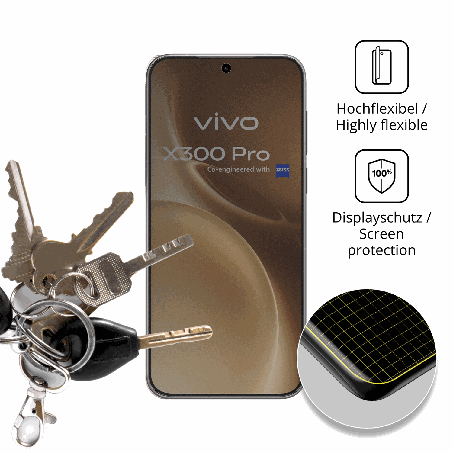 dipos Displayschutz für vivox300 pro, mit Blickschutzfilter und perfekter Passform auch für die Rundungen