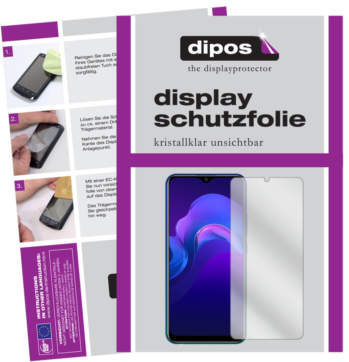 Klare Displayschutzfolie von dipos passend für Vivo Y11 (2019), präziser Zuschnitt und blasenfrei montiert