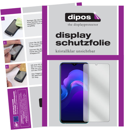 Klare Displayschutzfolie von dipos passend für Vivo Y11 (2019), präziser Zuschnitt und blasenfrei montiert