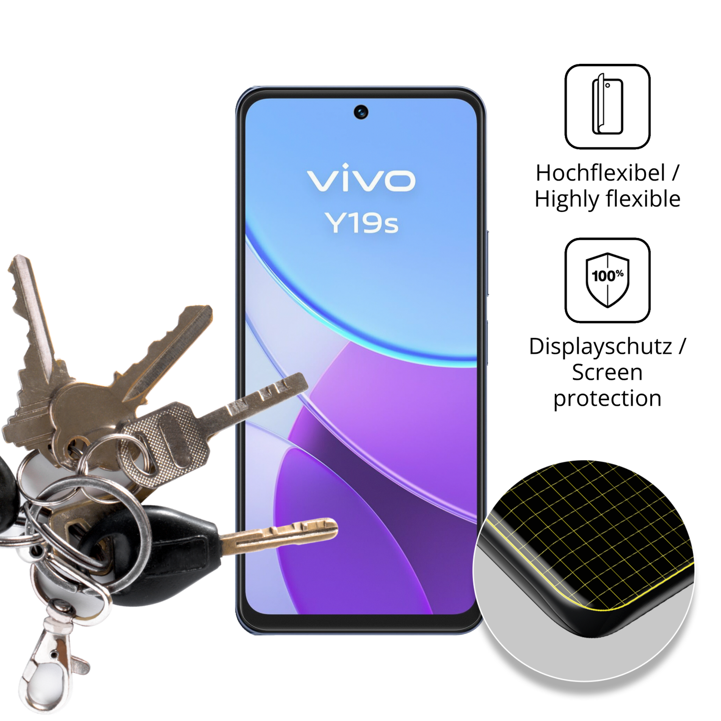 dipos Displayschutz für vivoy19s 5g, transparente Oberfläche, perfekte Passform auch für die Rundungen