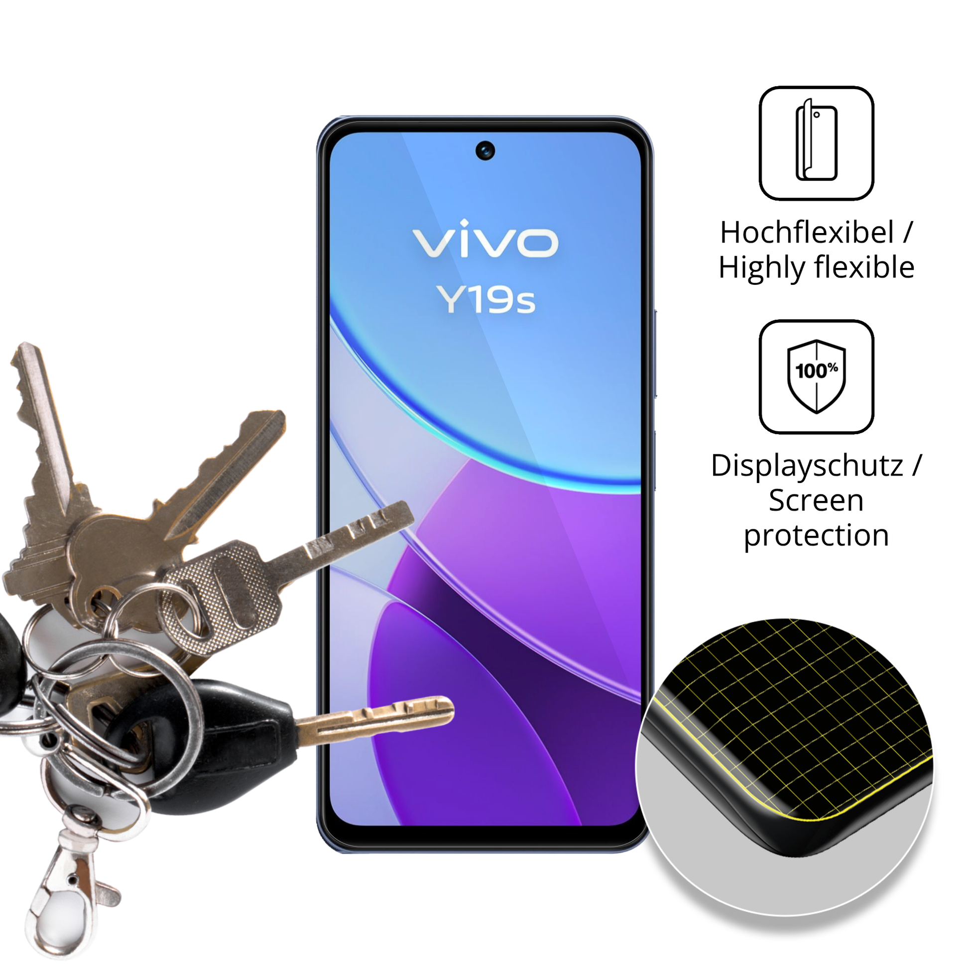 dipos Displayschutz für vivoy19s 5g, transparente Oberfläche, geringe Dicke und perfekte Passform