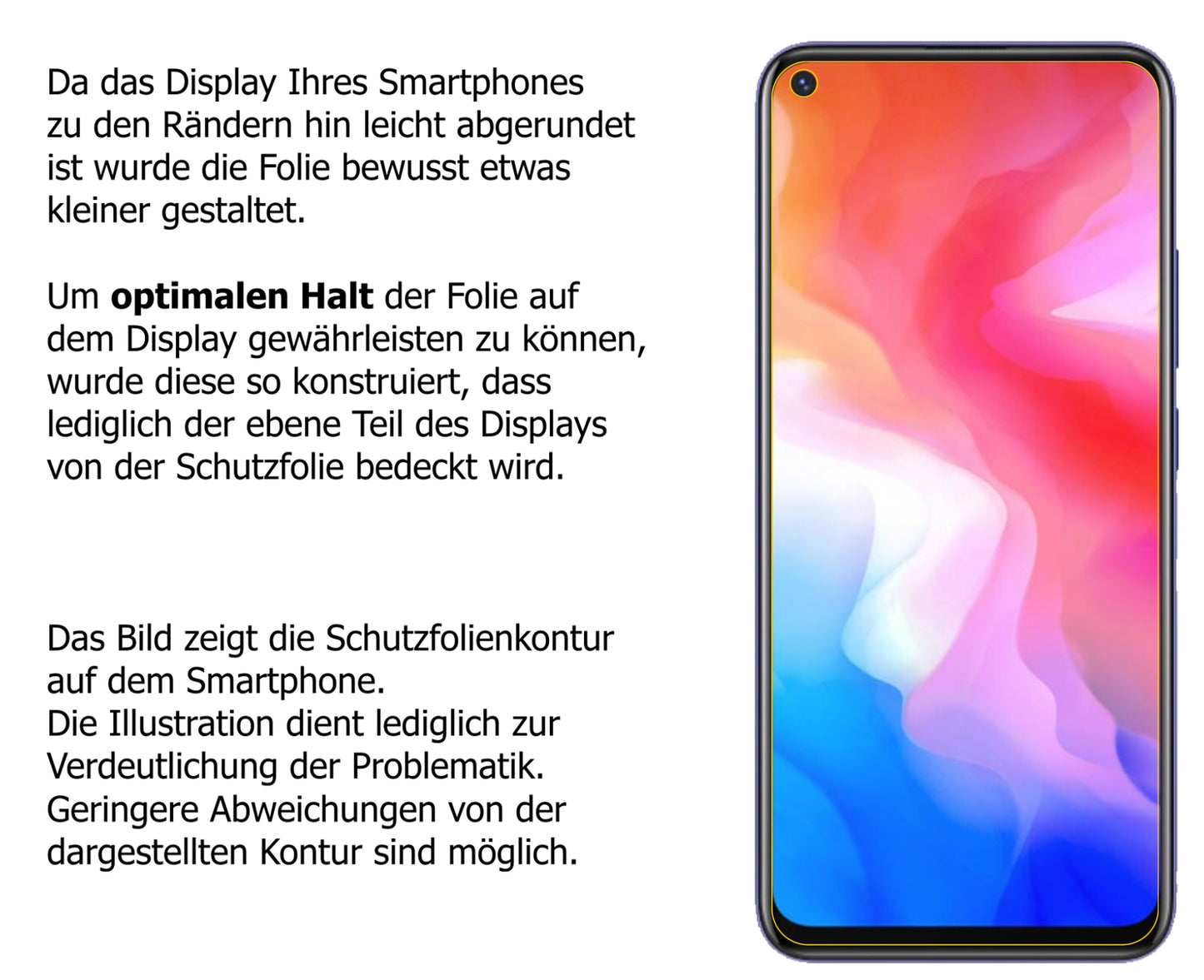 dipos Displayschutz für Vivo Y30, transparente Oberfläche, perfekte Passform auch für die Rundungen