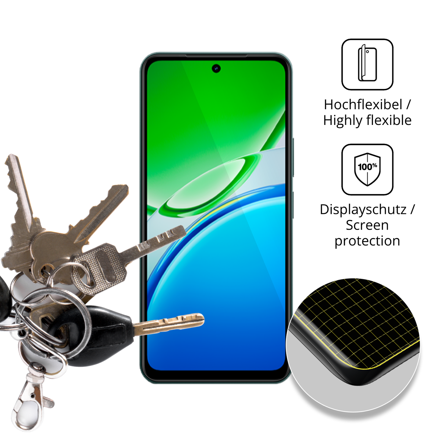 dipos Displayschutz für vivoy37t, transparente Oberfläche, geringe Dicke und perfekte Passform