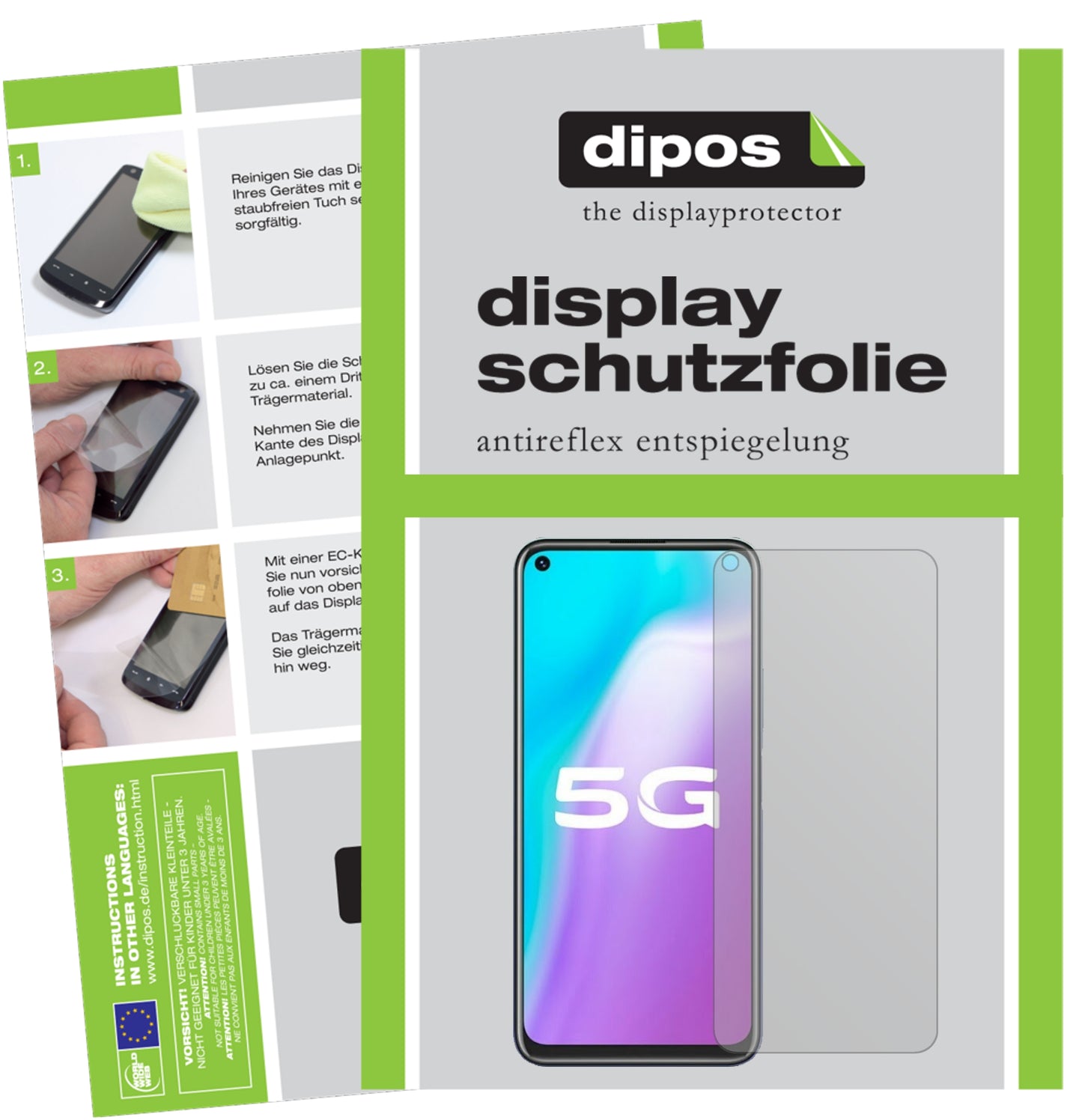 Matte Displayschutzfolie von dipos passend für Vivo Y70s, präziser Zuschnitt und blasenfrei montiert