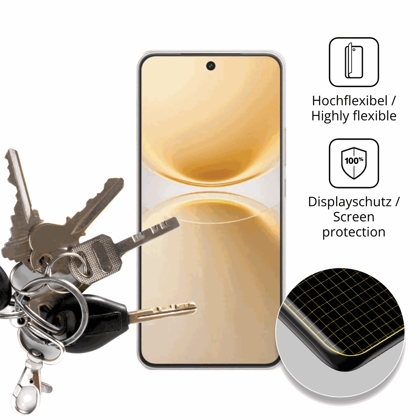 dipos Displayschutz für vivoy500 pro, transparente Oberfläche, perfekte Passform auch für die Rundungen