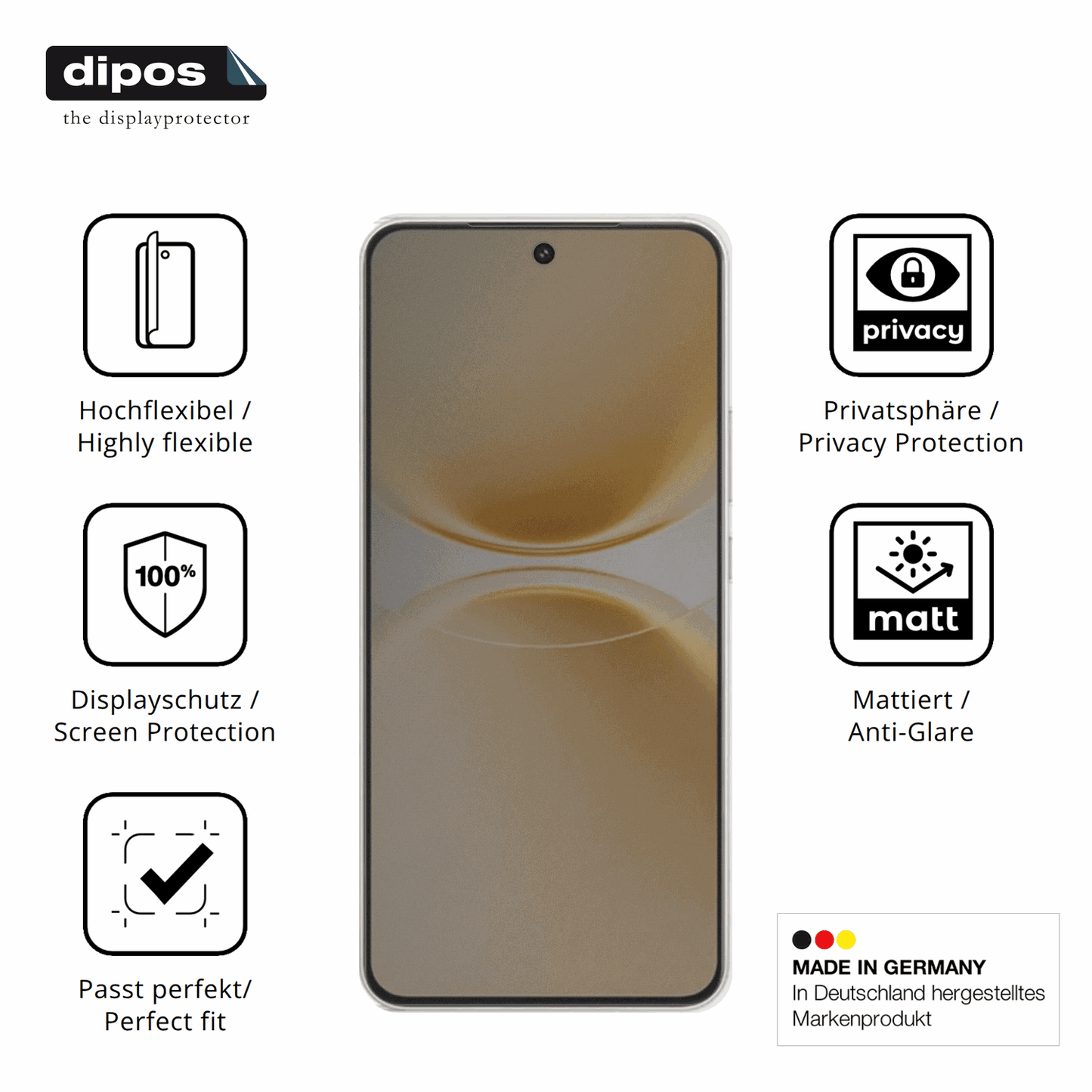 Flexible TPU-Folie passend zugeschnitten für vivoy500 pro, mit Privatsphäre-Schutz durch Sichtschutz-Folie