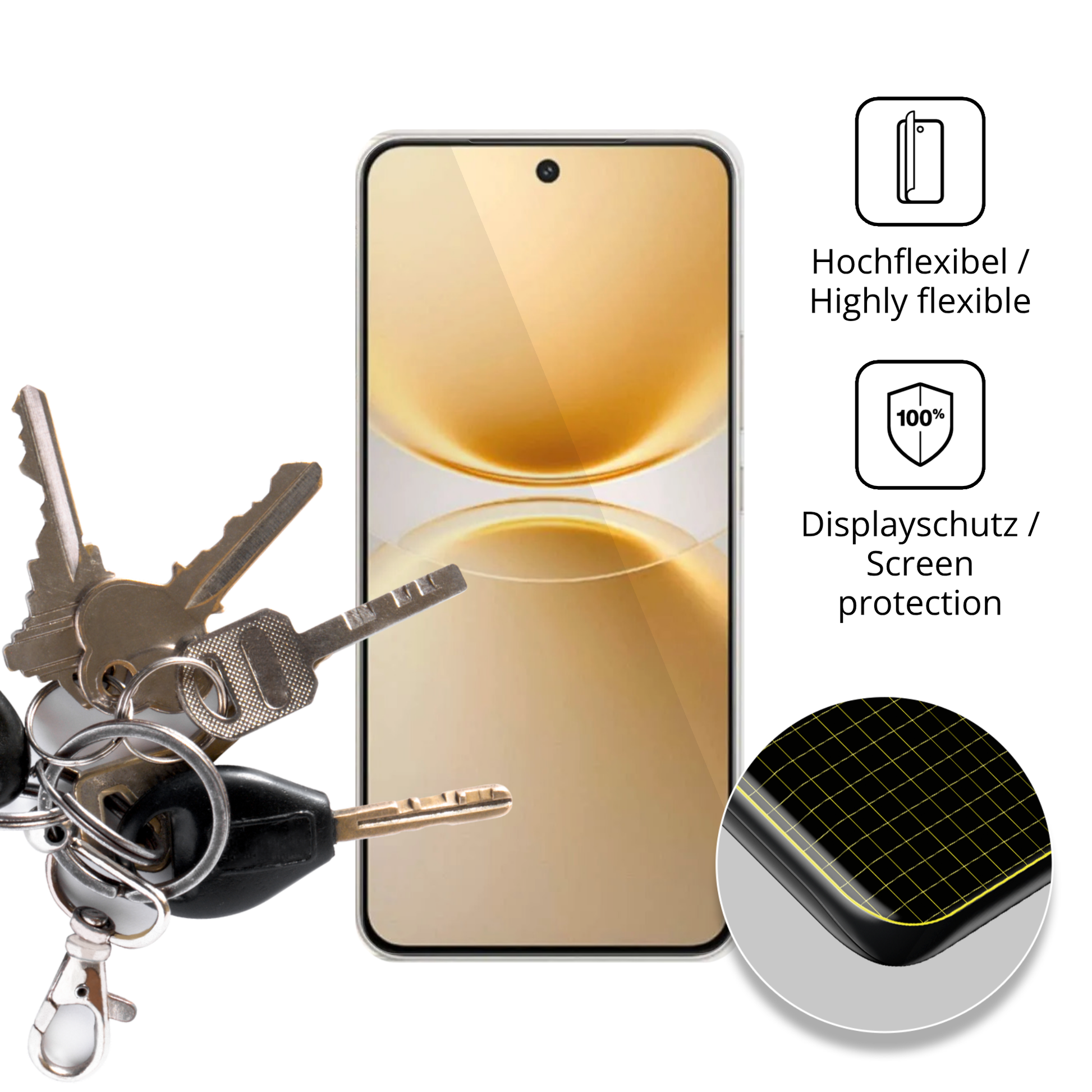 dipos Displayschutz für vivoy500 pro, transparente Oberfläche, geringe Dicke und perfekte Passform