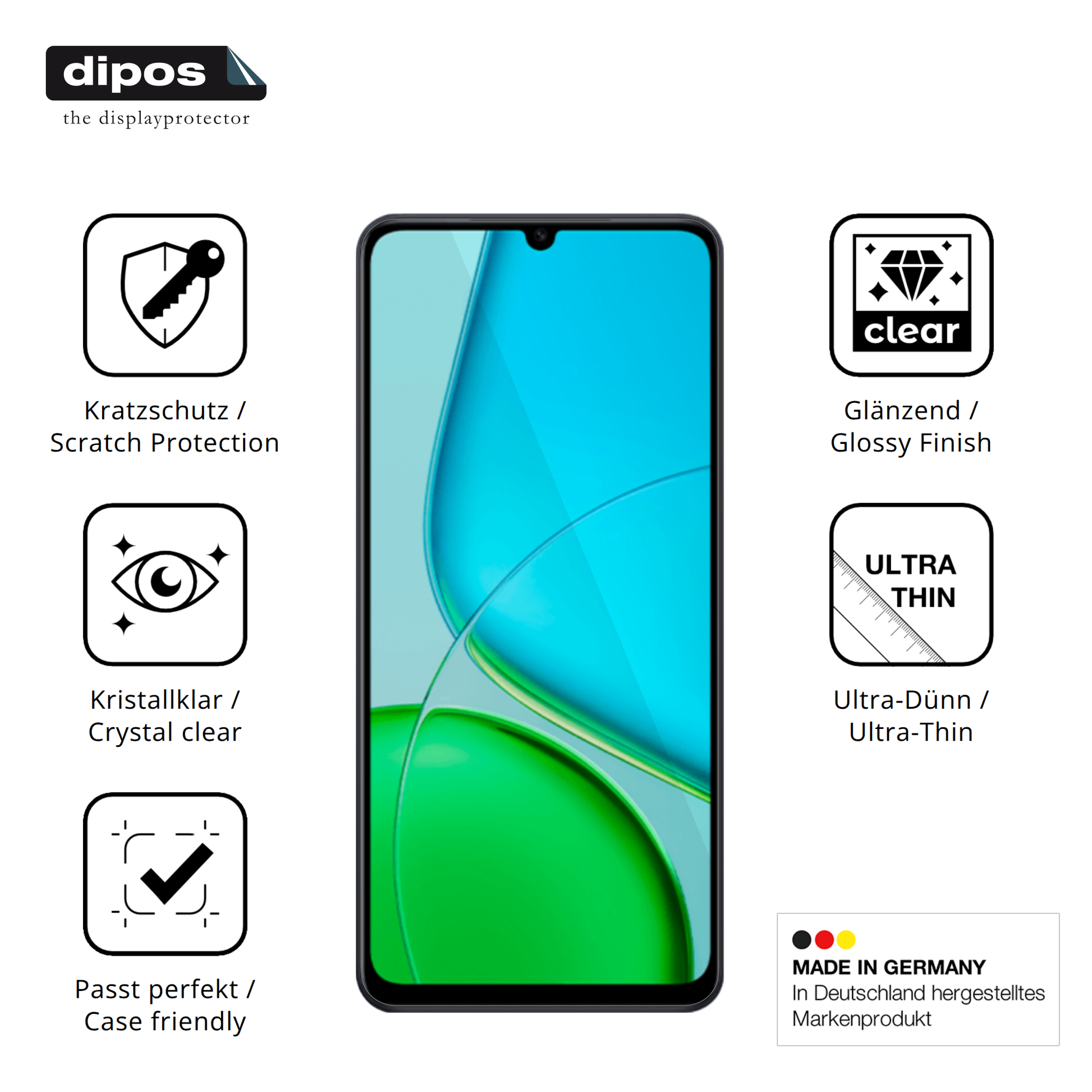 Displayschutz hergestellt in Deutschland, höchste Qualität made in Germany