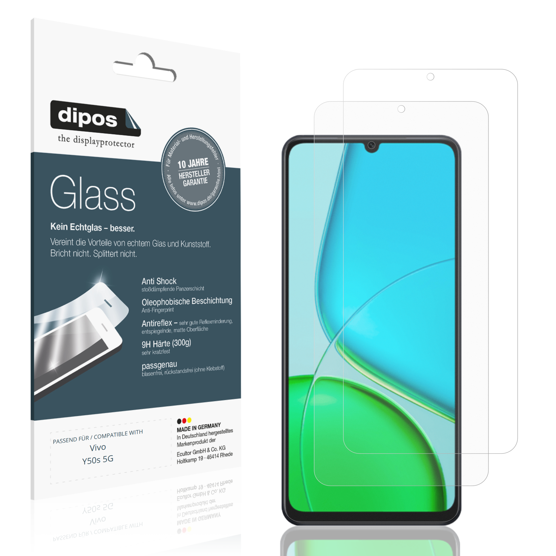 Matte Displayschutzfolie von dipos passend für Vivo Y50s 5G, 9H kratzfest und blasenfrei montiert