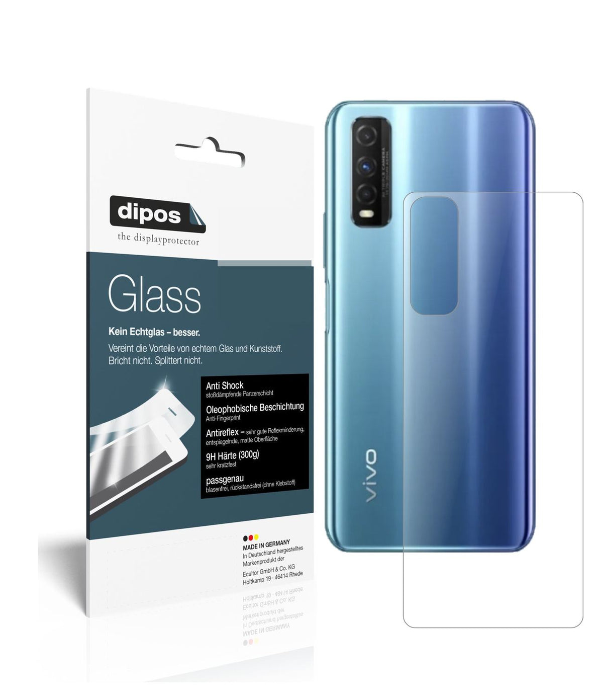 Matte Displayschutzfolie von dipos passend für vivo Y50t Rückseite, 9H kratzfest und blasenfrei montiert