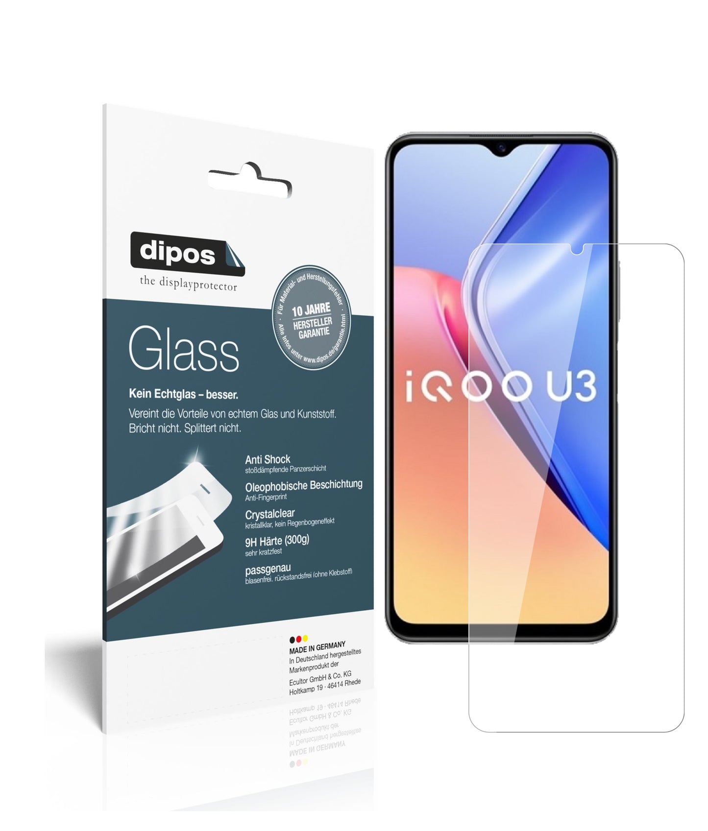 Klare Displayschutzfolie von dipos passend für Vivo Y52s 5G, 9H kratzfest und blasenfrei montiert