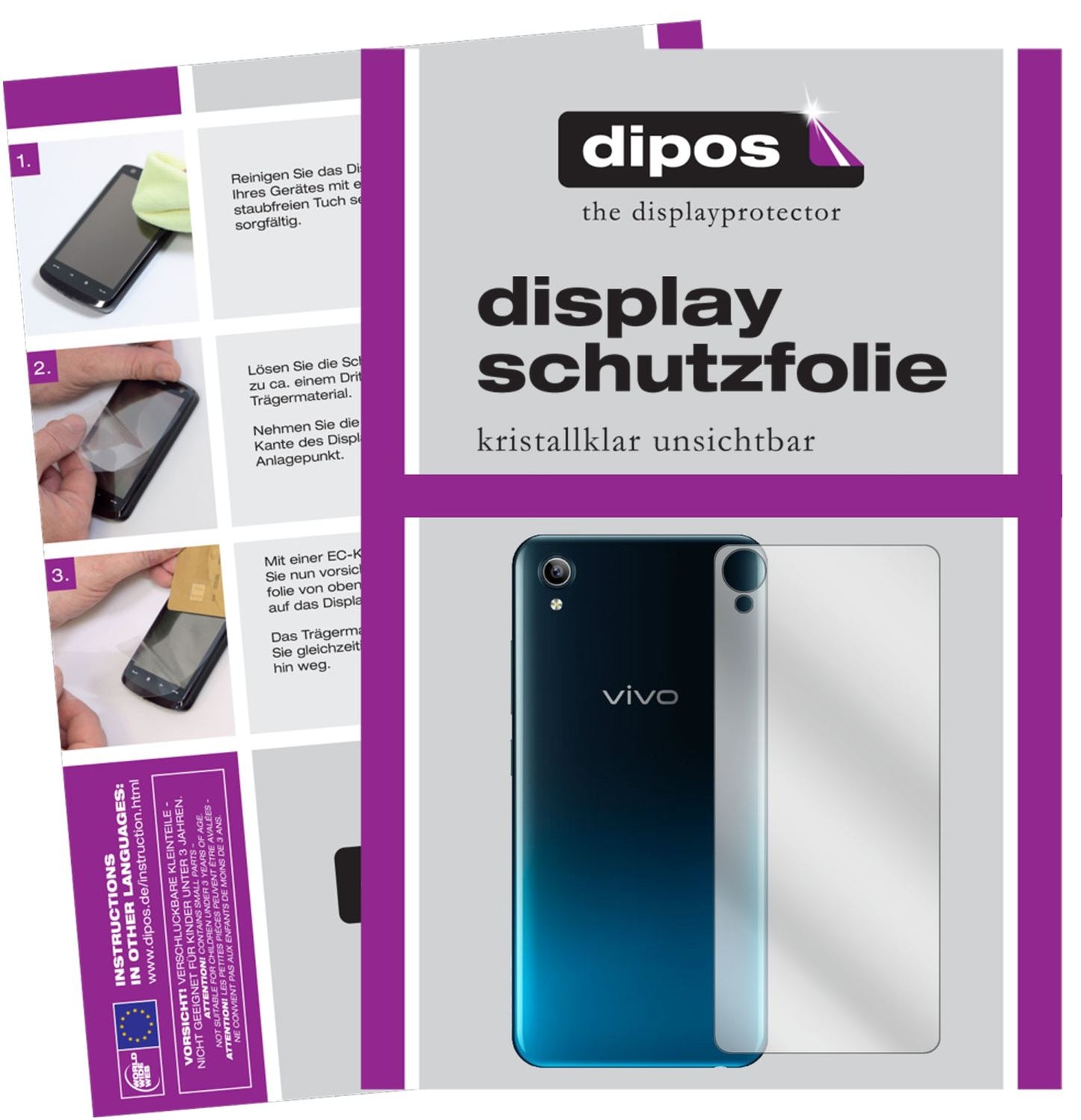 2x Schutzfolie klar für Vivo Y91C (2020) Rückseite Display-Schutzfolie