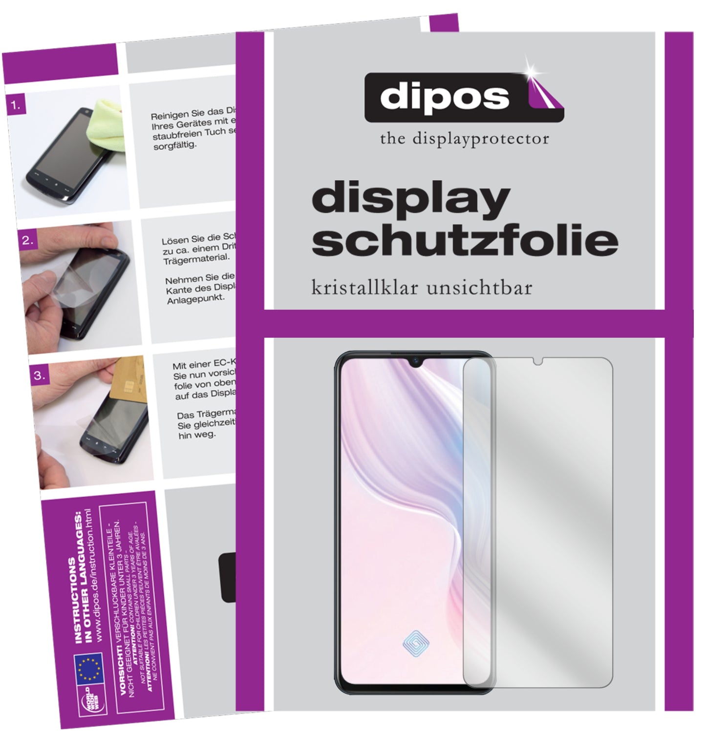 Klare Displayschutzfolie von dipos passend für Vivo Z1x, präziser Zuschnitt und blasenfrei montiert