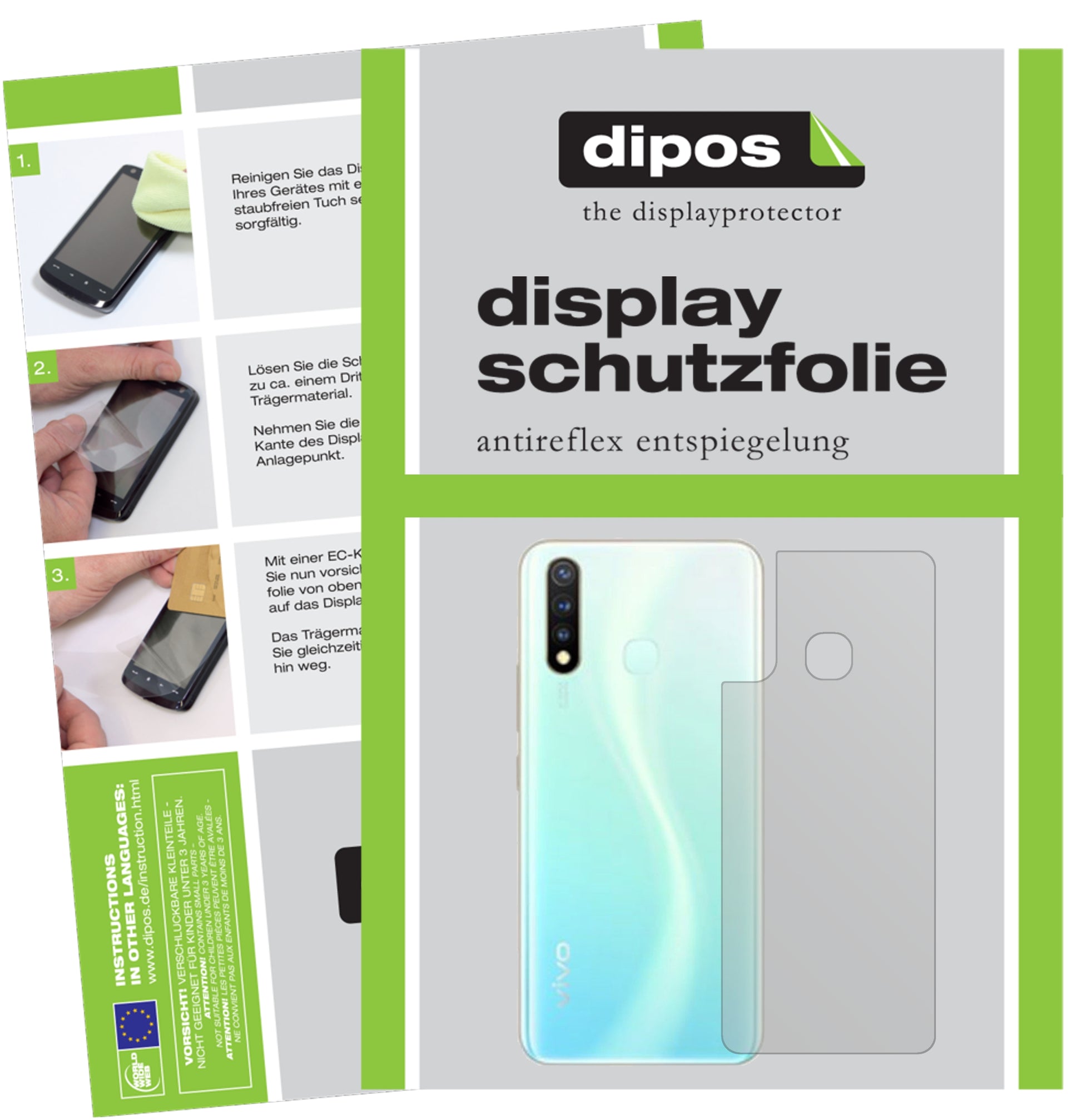 Matte Displayschutzfolie von dipos passend für Vivo U3 Rückseite, präziser Zuschnitt und blasenfrei montiert