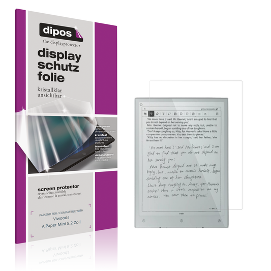 Klare Displayschutzfolie von dipos passend für Viwoods AiPaper Mini 8.2 Zoll, präziser Zuschnitt und blasenfrei montiert