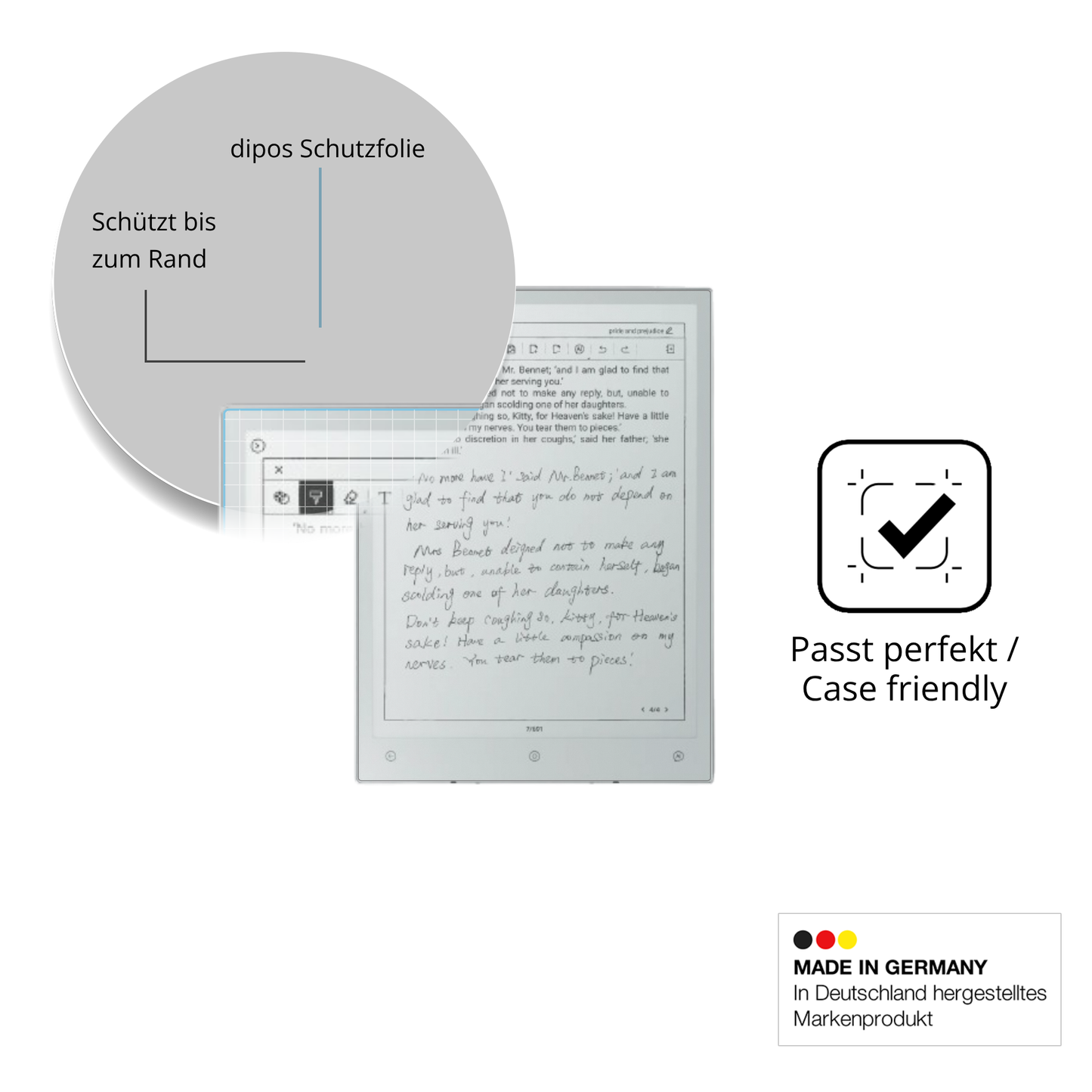 Schutzglasfolie mit optimaler Passform, zur Verwendung mit Hüllen geeignet