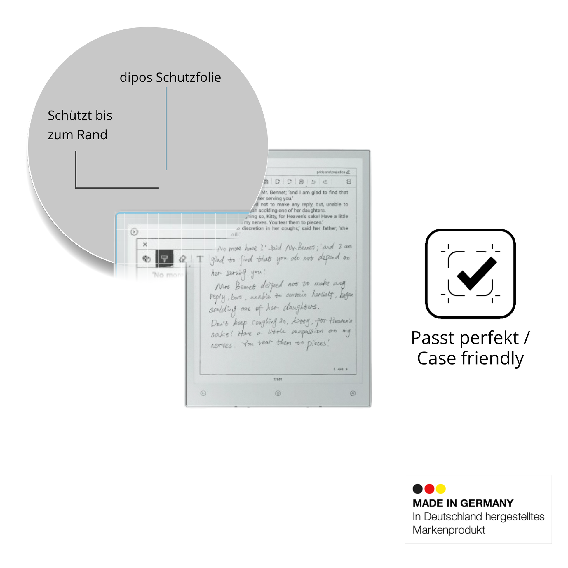 Schutzglasfolie mit optimaler Passform, zur Verwendung mit Hüllen geeignet