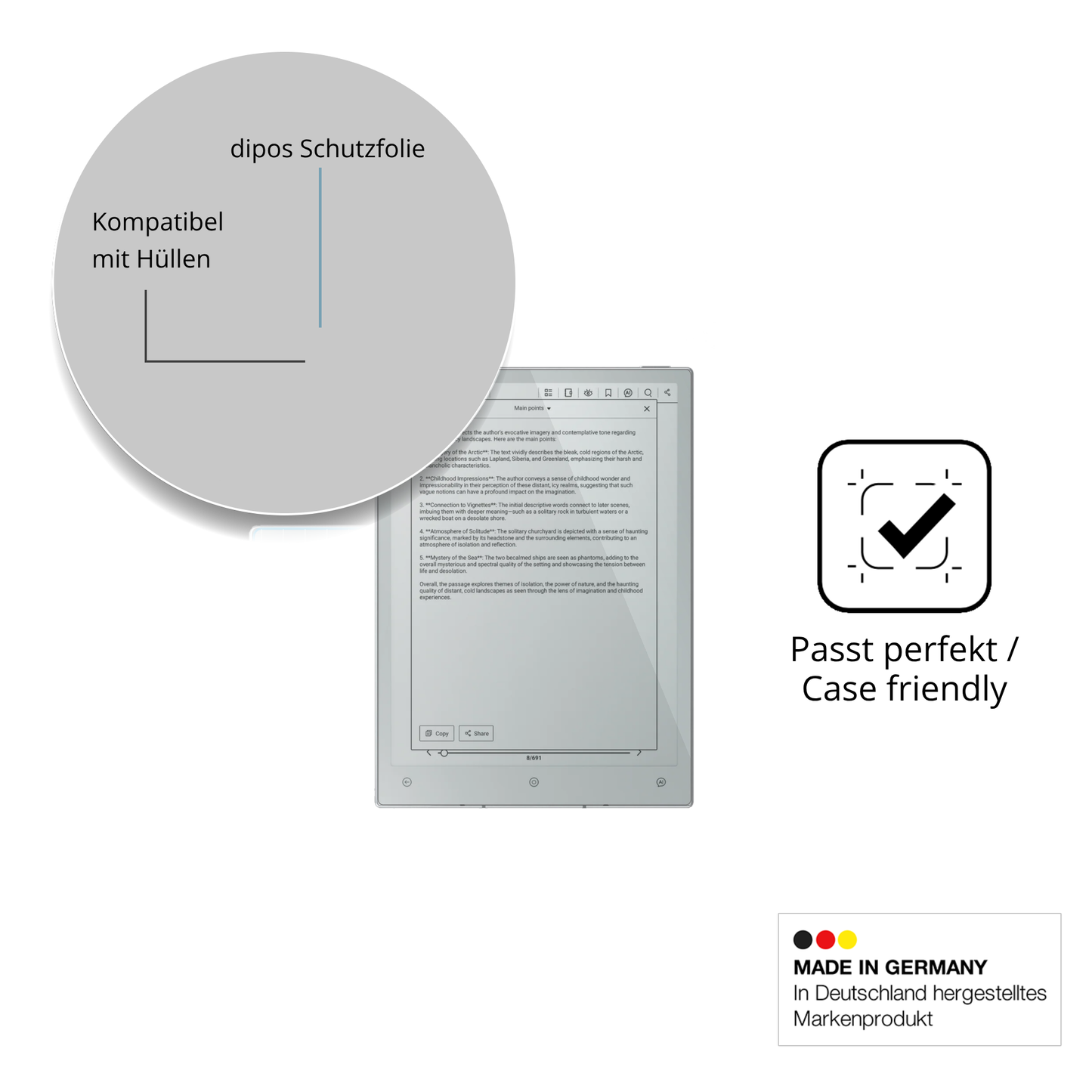 Schutzfolie mit optimaler Passform, zur Verwendung mit Hüllen geeignet