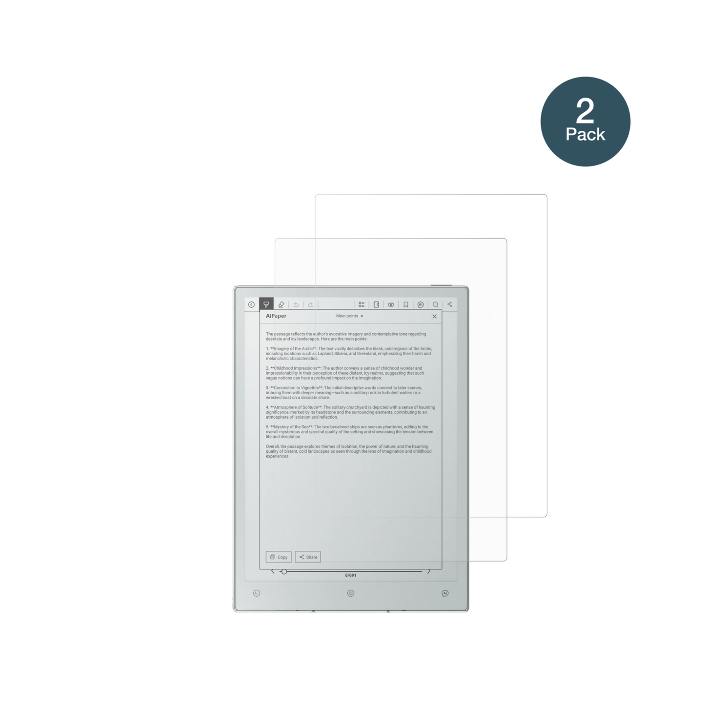 ViwoodsAiPaper Reader mit aufgebrachter dipos Panzerfolie, die lästige Fingerabdrücke minimiert