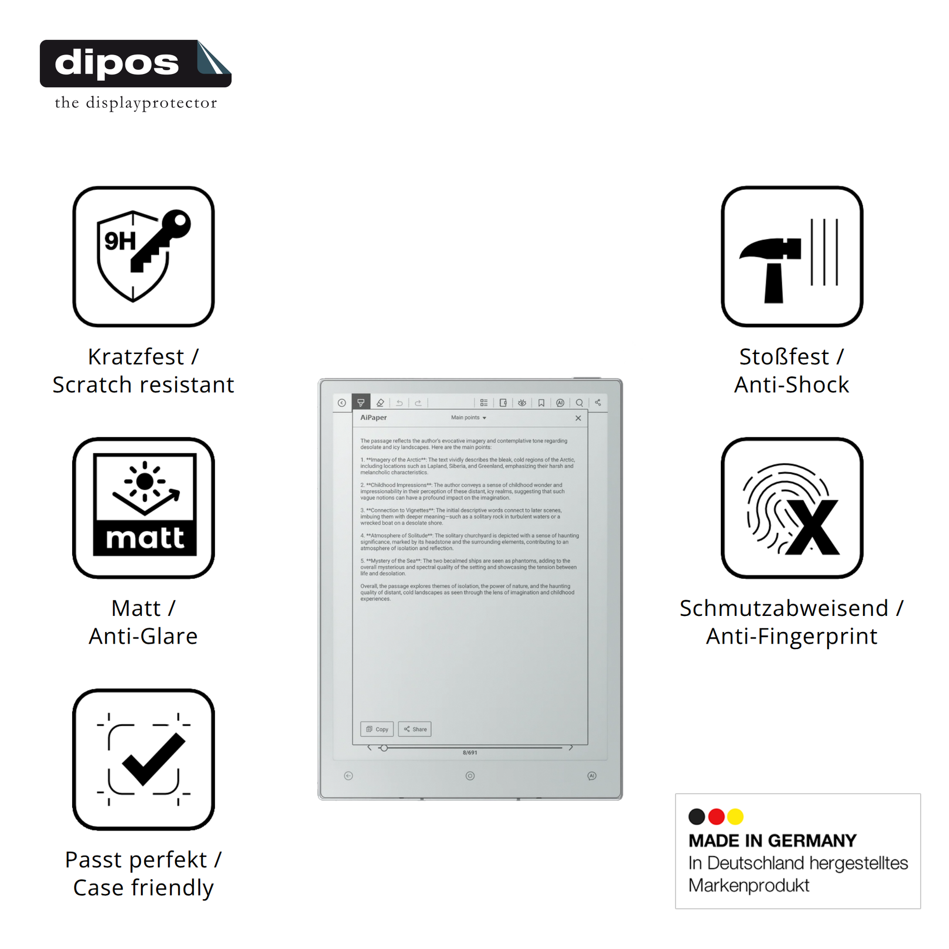 Displayschutz hergestellt in Deutschland, höchste Qualität made in Germany