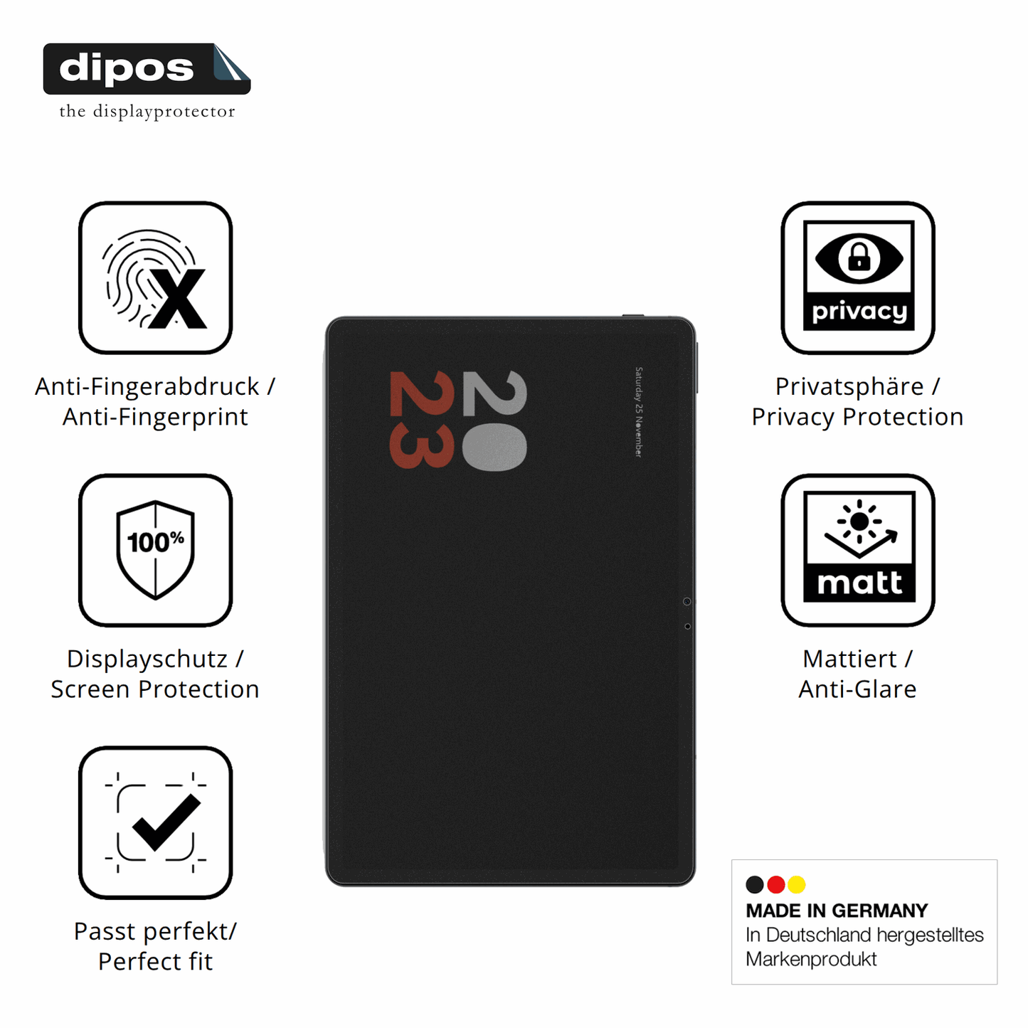 Privatsphäre-Schutz durch Sichtschutz-Folie passend zugeschnitten für vollatablet 12.3 zoll
