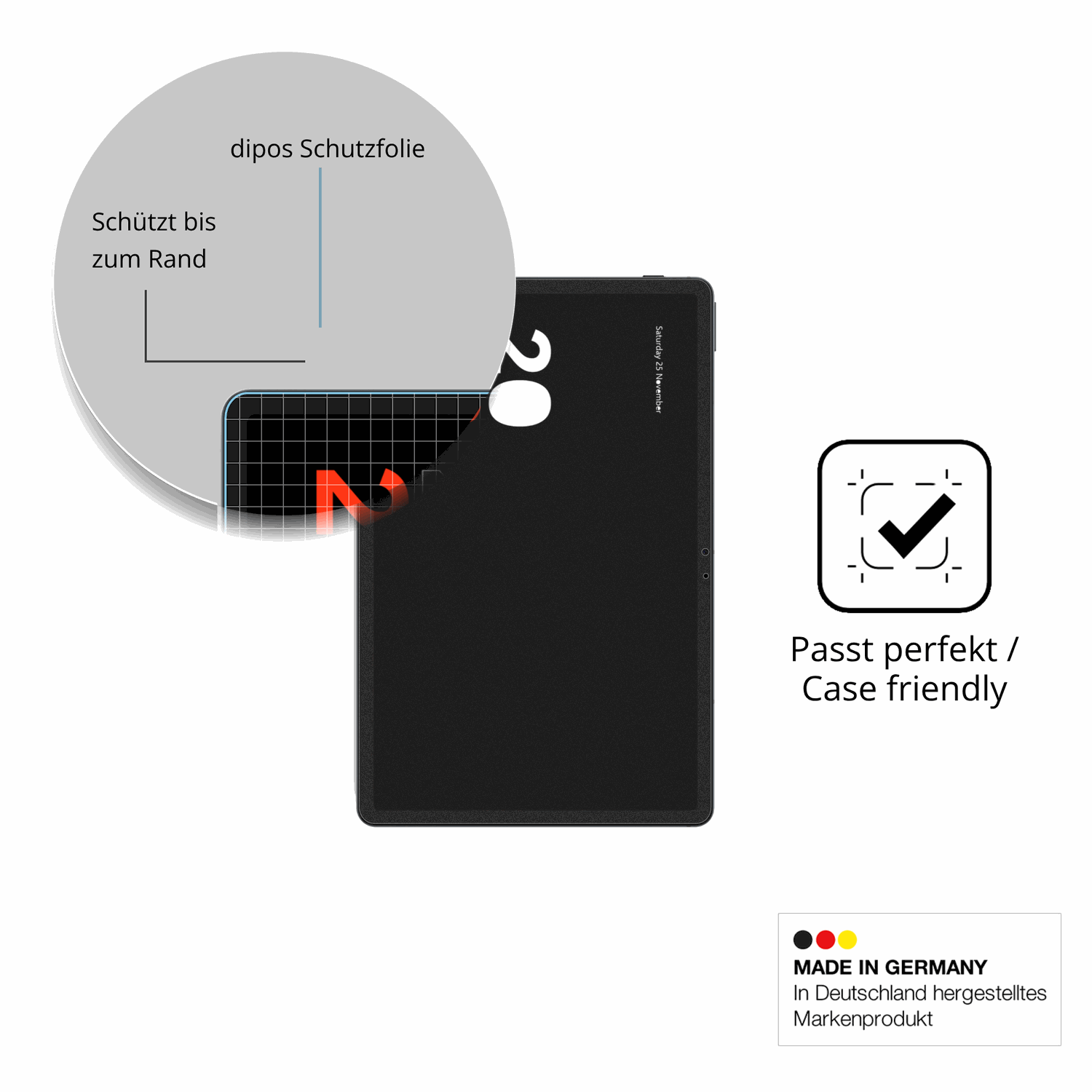 Schutzglasfolie mit optimaler Passform, zur Verwendung mit Hüllen geeignet