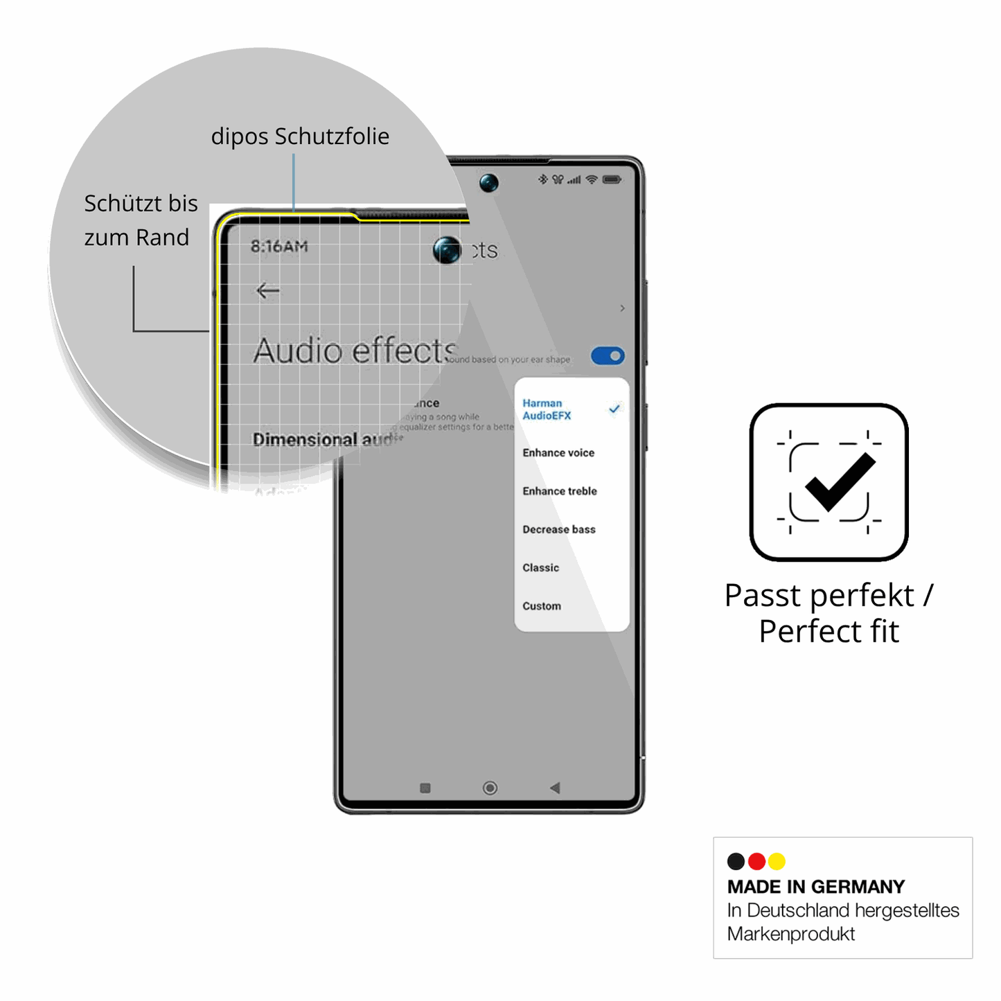 Schutzfolie mit optimaler Passform, zur Verwendung mit Hüllen geeignet
