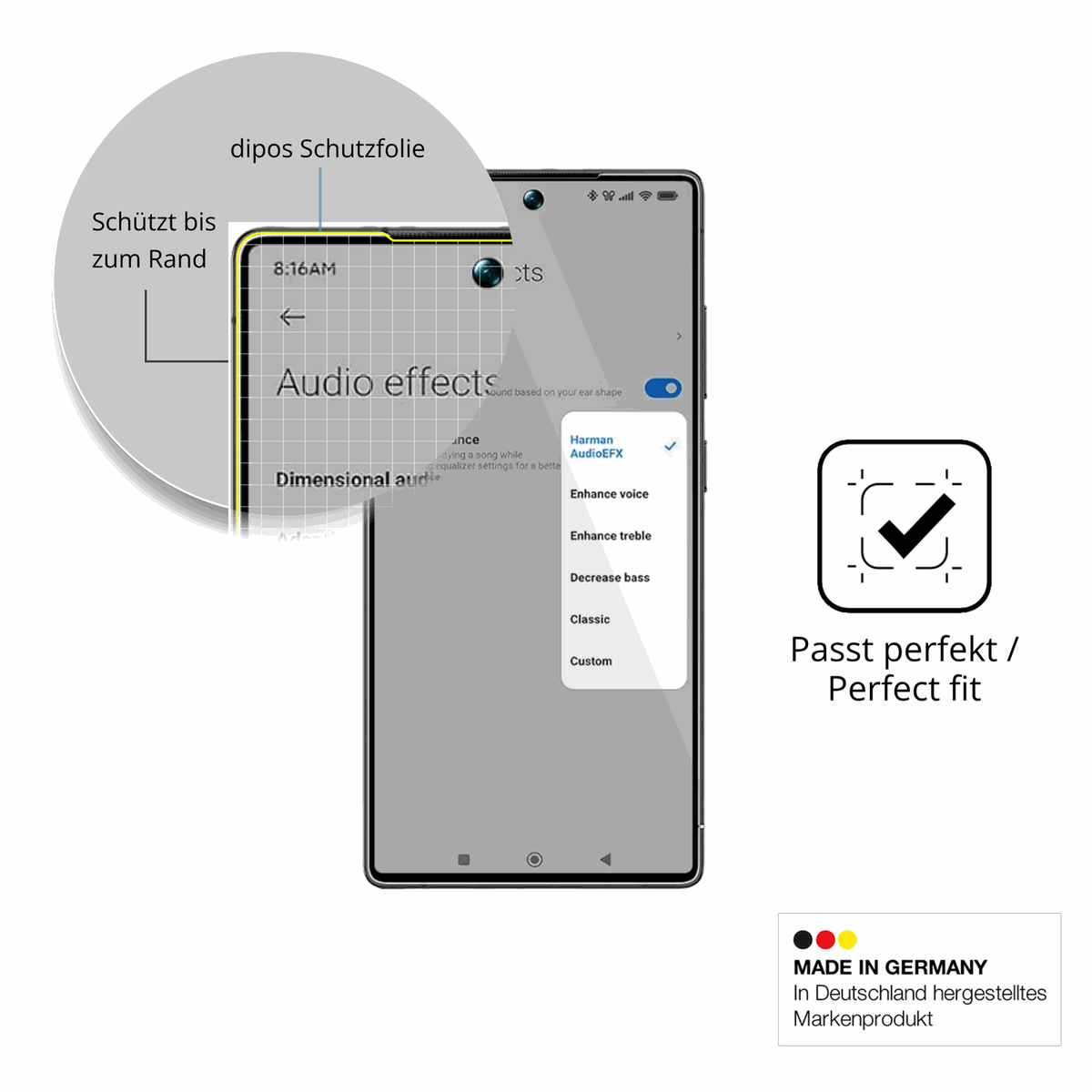 Schutzfolie mit optimaler Passform, zur Verwendung mit Hüllen geeignet