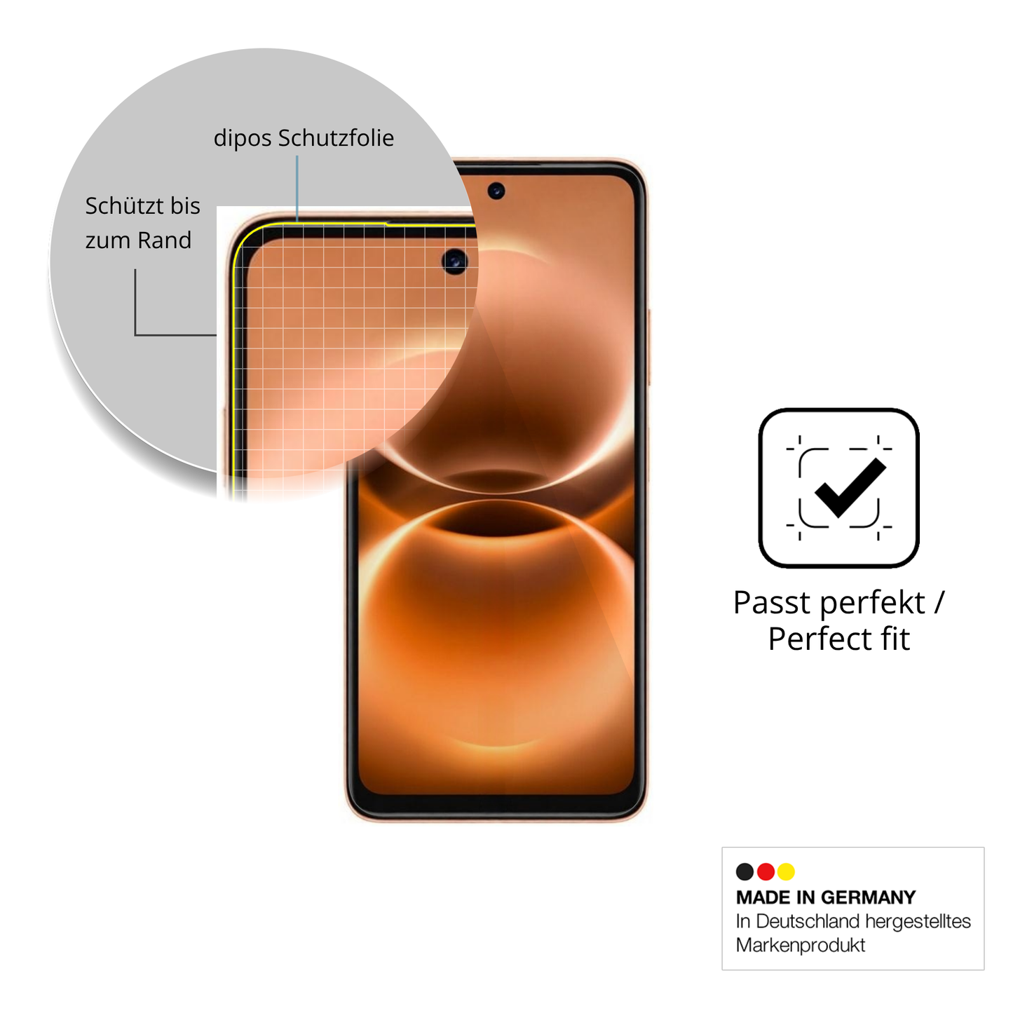 Schutzfolie mit optimaler Passform, zur Verwendung mit Hüllen geeignet