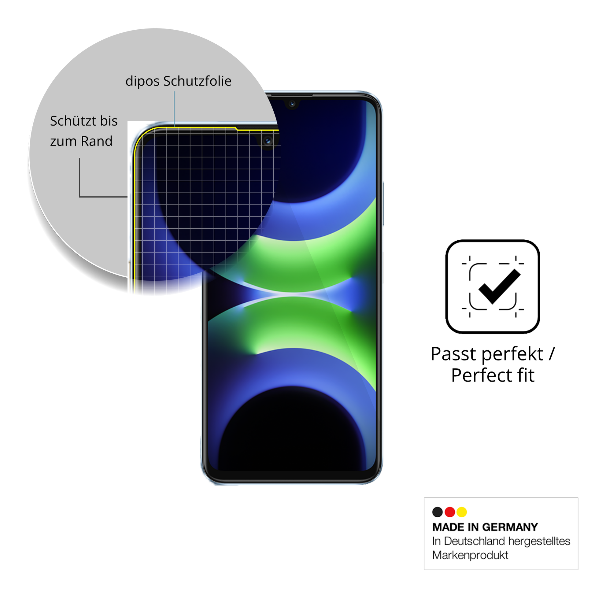 Schutzfolie mit optimaler Passform, zur Verwendung mit Hüllen geeignet