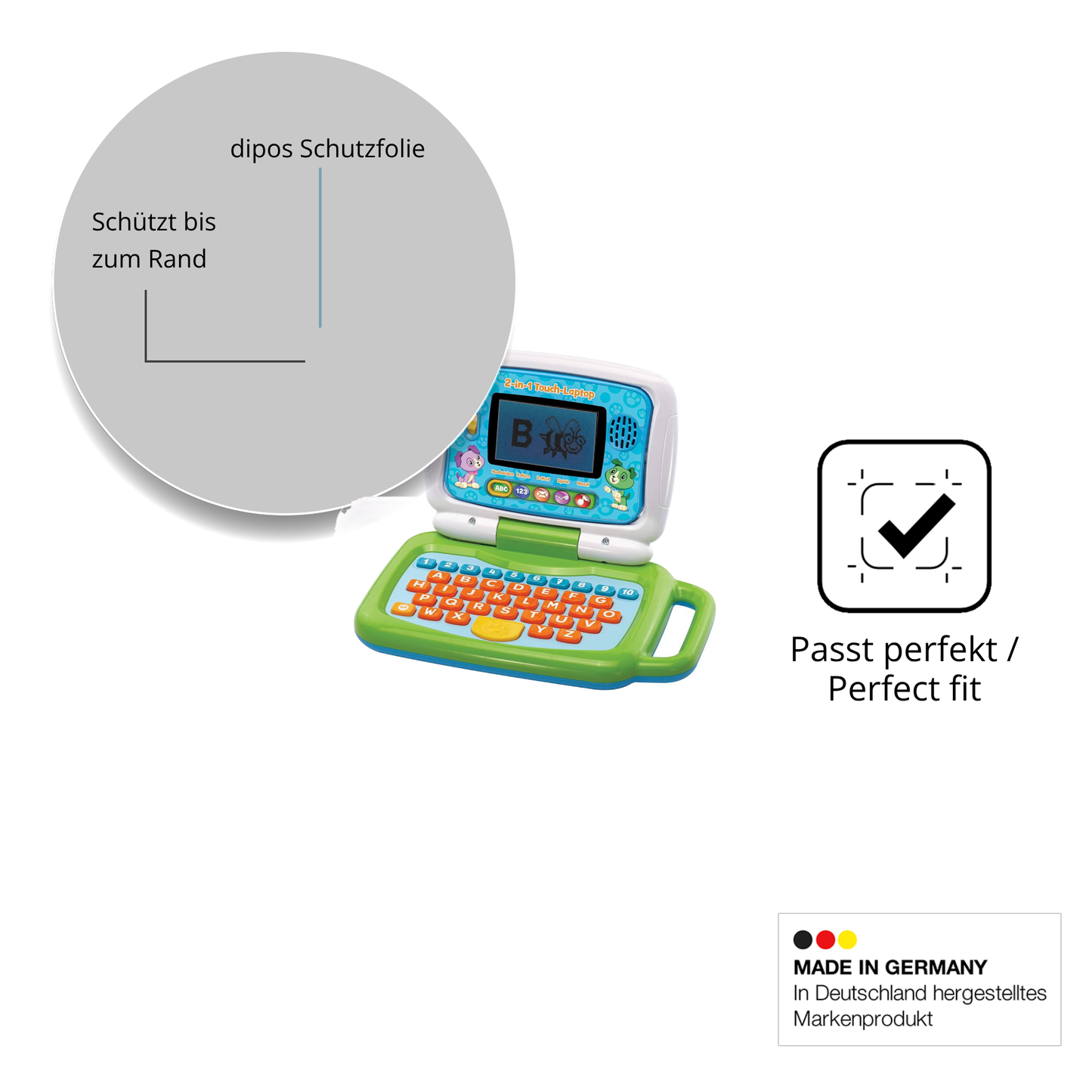 Schutz gegen Kratzer auf dem Vtech 2-in-1 Touch Laptop Glas durch Schlüssel oder Ähnliches