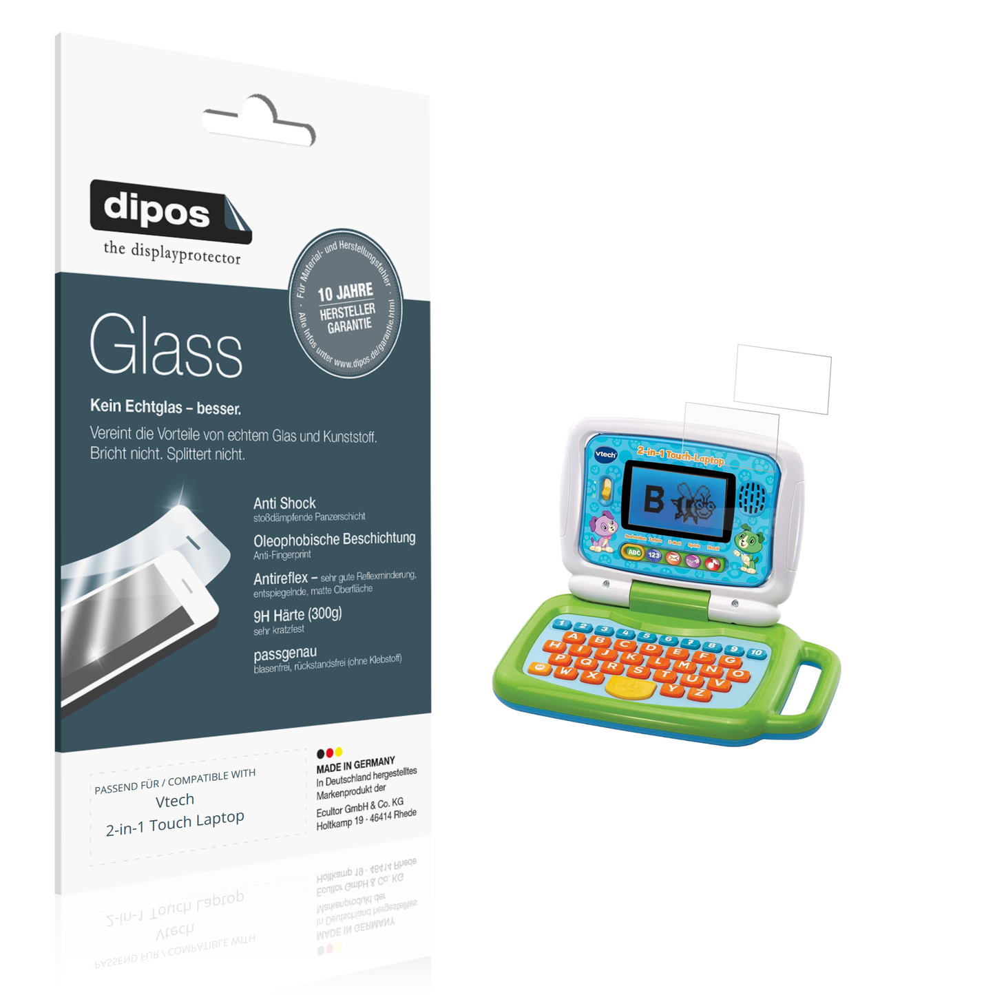 Matte Displayschutzfolie von dipos passend für Vtech 2-in-1 Touch Laptop, 9H kratzfest und blasenfrei montiert