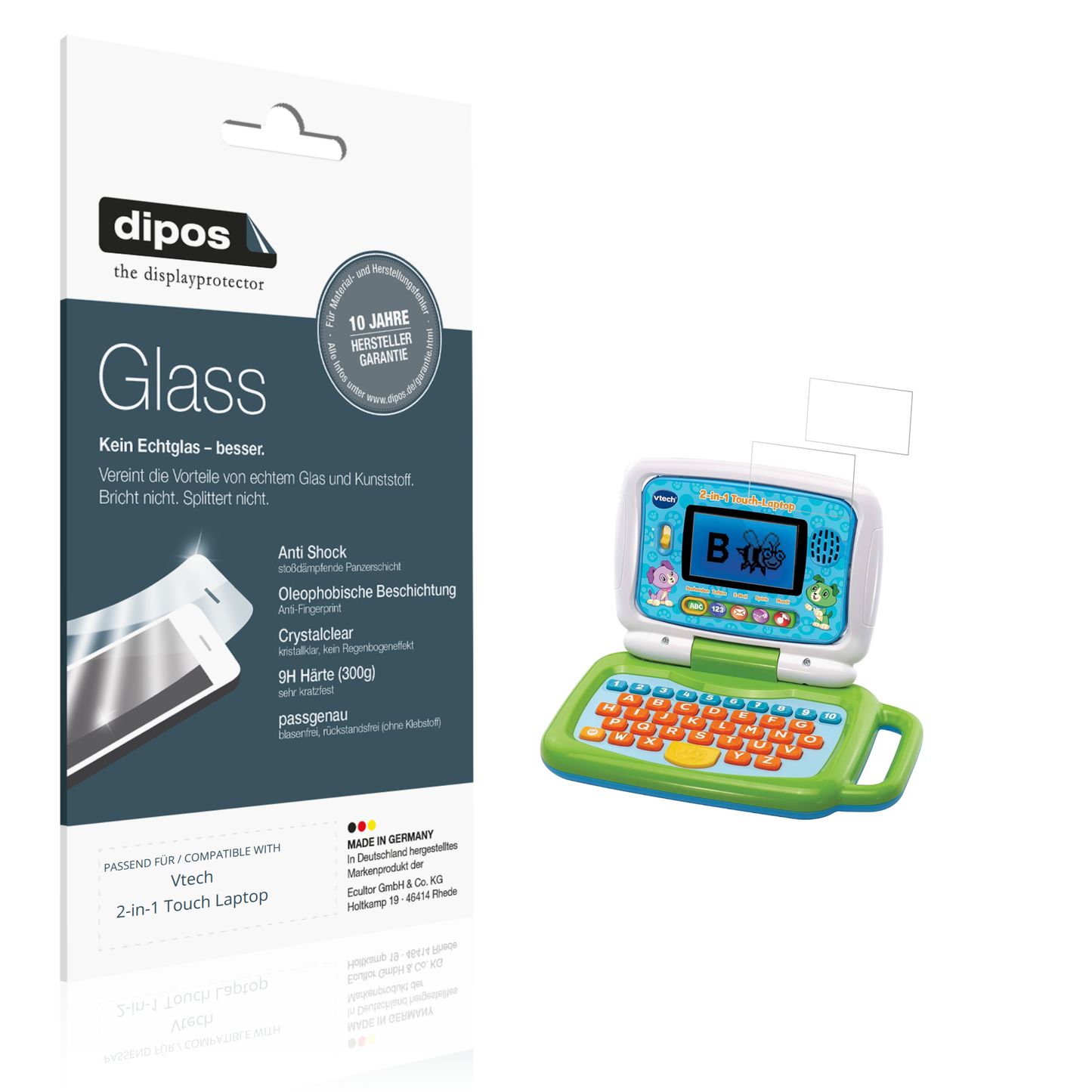 Klare Displayschutzfolie von dipos passend für Vtech 2-in-1 Touch Laptop, 9H kratzfest und blasenfrei montiert