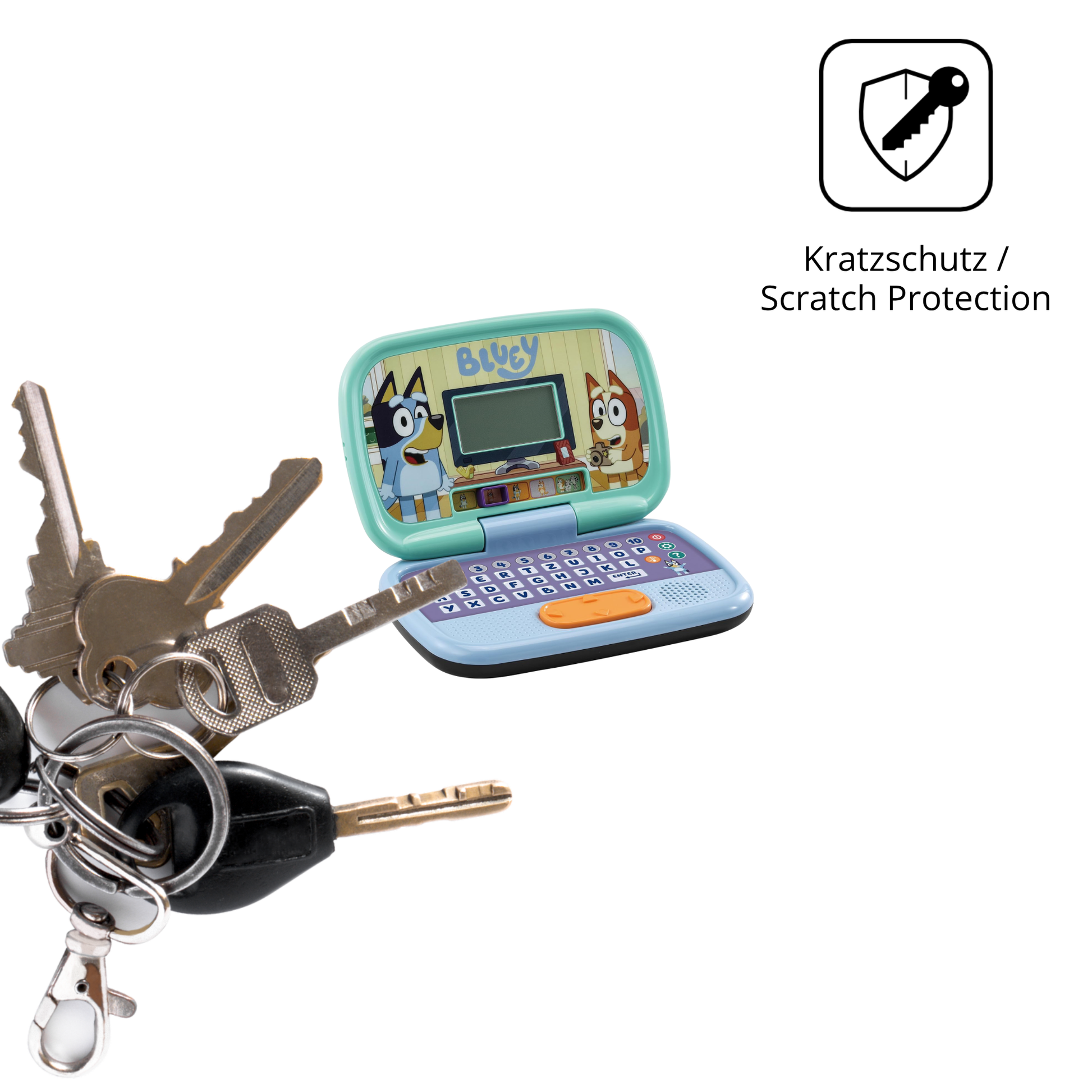 Schutz gegen Kratzer auf dem Vtech Bluey Lernlaptop Glas durch Schlüssel oder Ähnliches