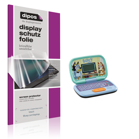 Klare Displayschutzfolie von dipos passend für Vtech Bluey Lernlaptop, präziser Zuschnitt und blasenfrei montiert