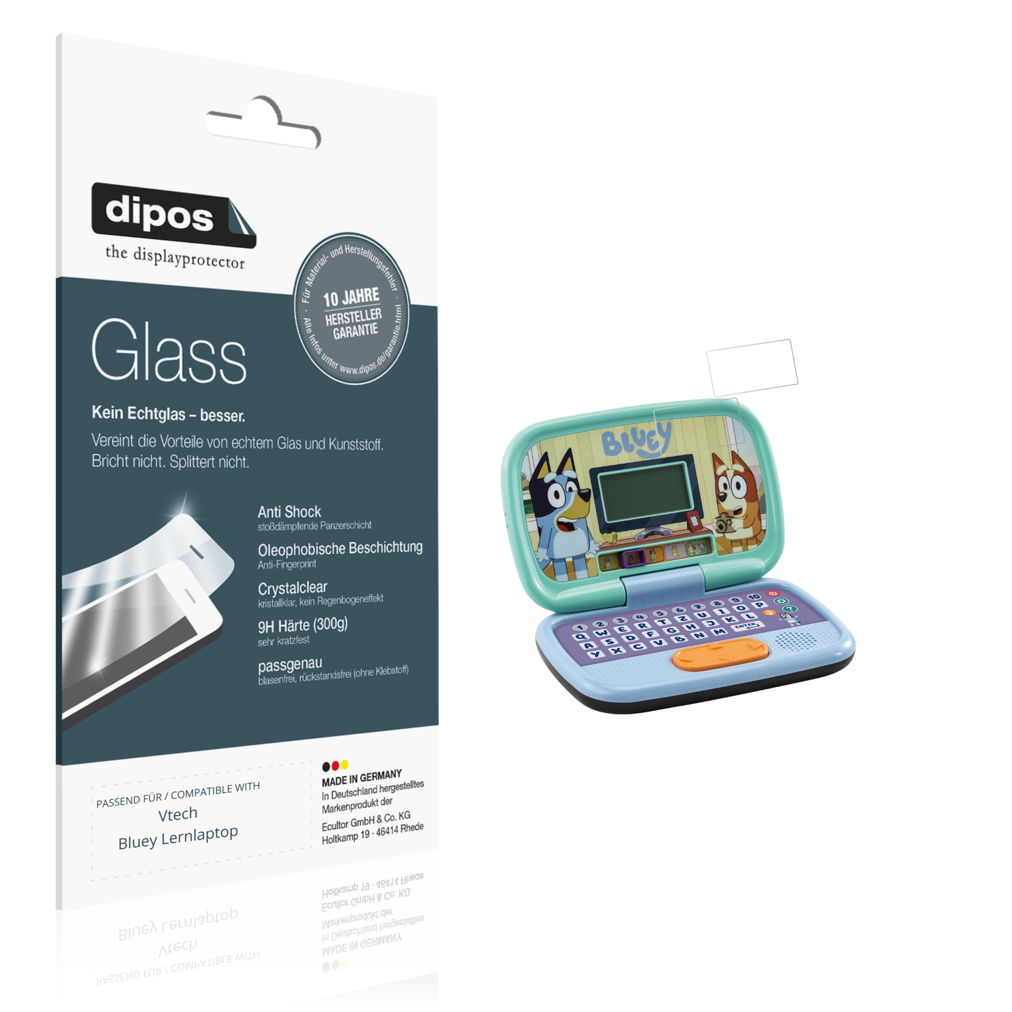 Klare Displayschutzfolie von dipos passend für Vtech Bluey Lernlaptop, 9H kratzfest und blasenfrei montiert