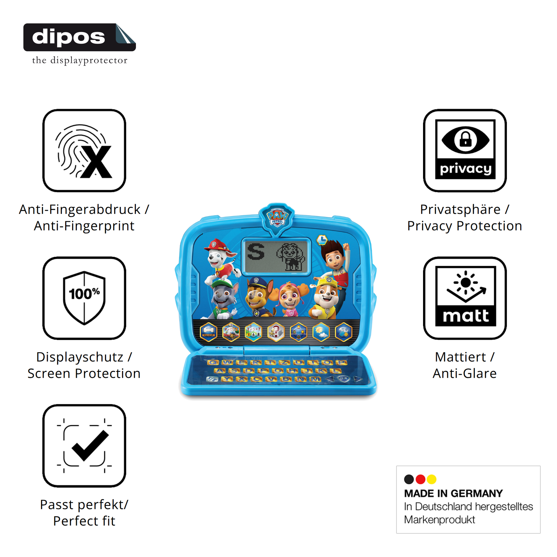 Privatsphäre-Schutz durch Sichtschutz-Folie passend zugeschnitten für Vtech Paw Patrol Lernlaptop