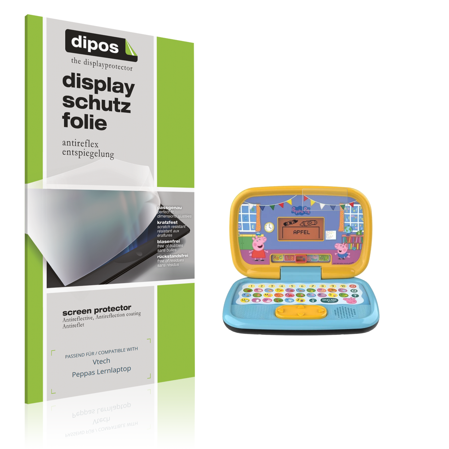 Matte Displayschutzfolie von dipos passend für Vtech Peppas Lernlaptop, präziser Zuschnitt und blasenfrei montiert