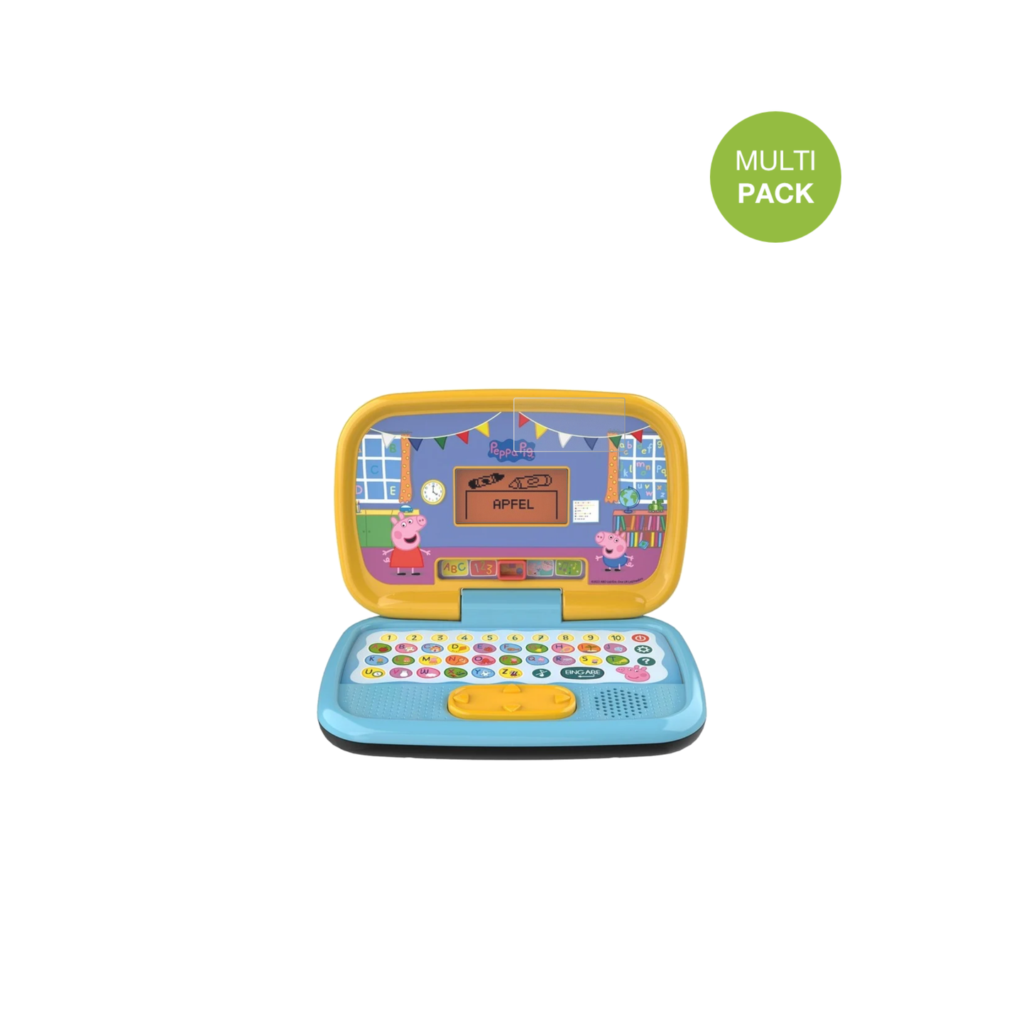 VtechPeppas Lernlaptop mit aufgebrachter dipos Displayschutzfolie, die lästige Fingerabdrücke minimiert